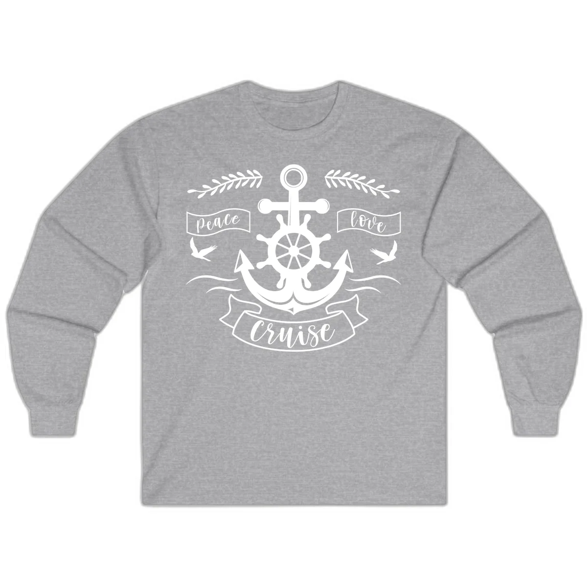 Peace Love Cruise Anchor Long Sleeve Shirt in Sport Grey