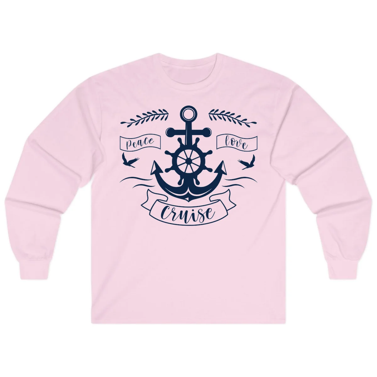Peace Love Cruise Anchor Long Sleeve Shirt in Light Pink