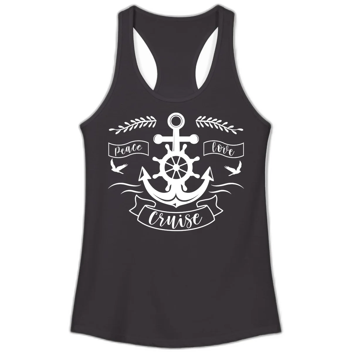 Peace Love Cruise Anchor Ladies Tank in Black
