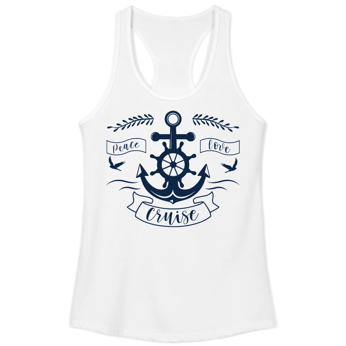 Peace Love Cruise Anchor Ladies Tank in White