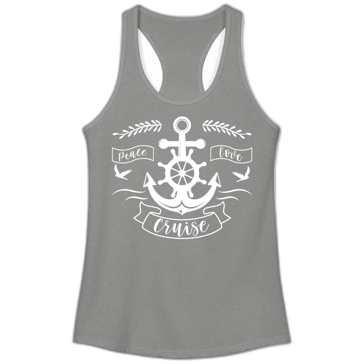 Peace Love Cruise Anchor Ladies Tank in Heather Grey