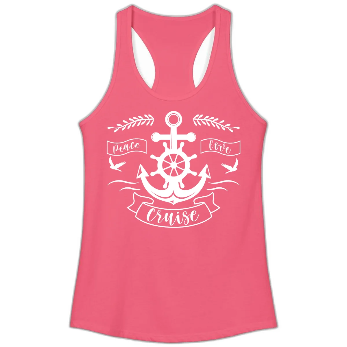 Peace Love Cruise Anchor Ladies Tank in Hot Pink