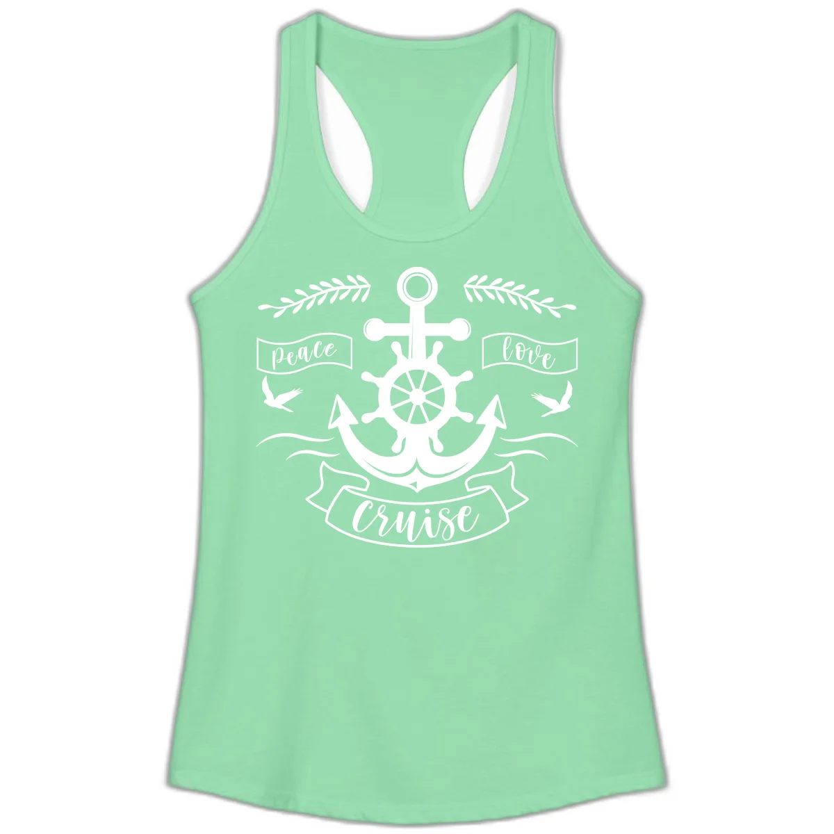 Peace Love Cruise Anchor Ladies Tank in Solid Mint