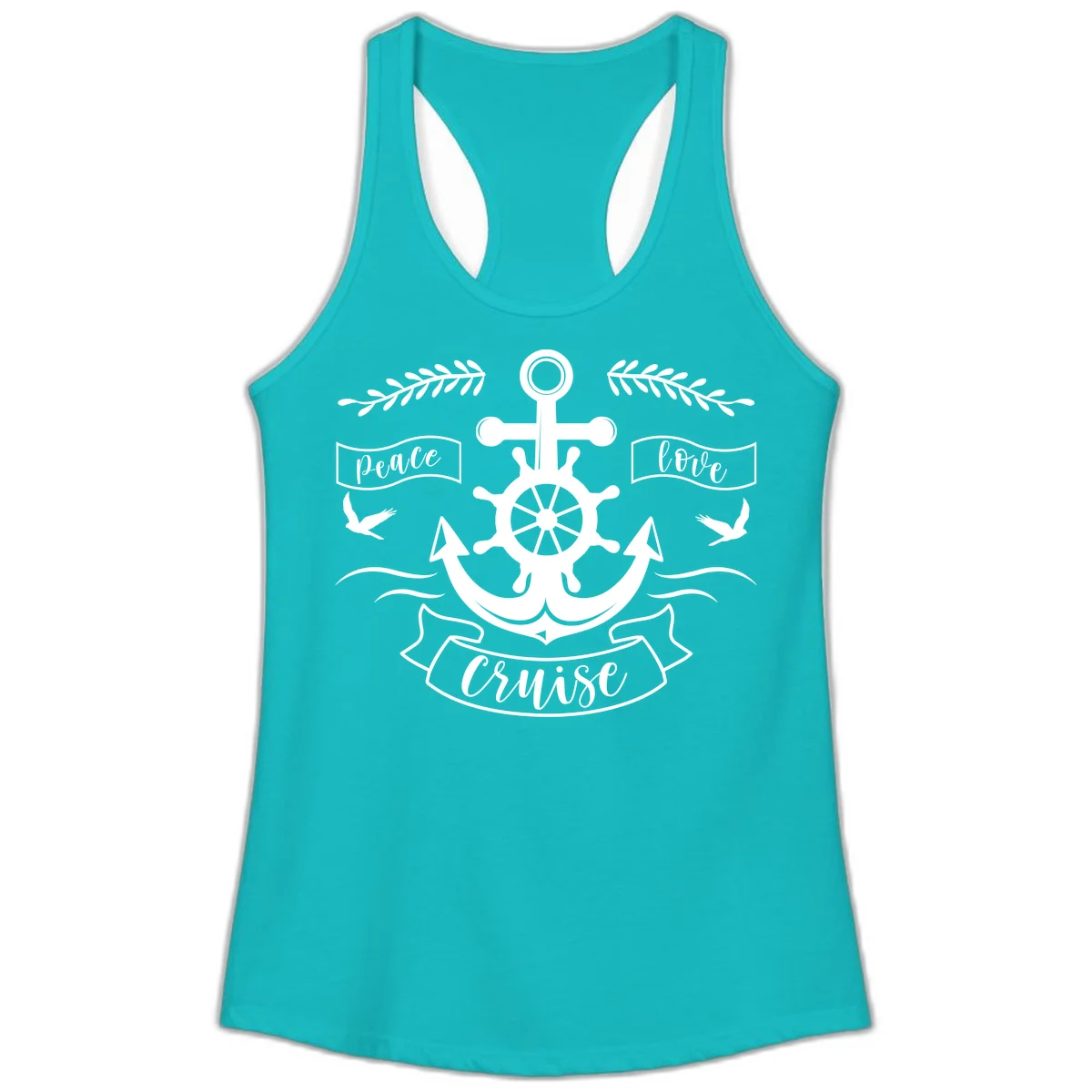 Peace Love Cruise Anchor Ladies Tank in Tahiti Blue