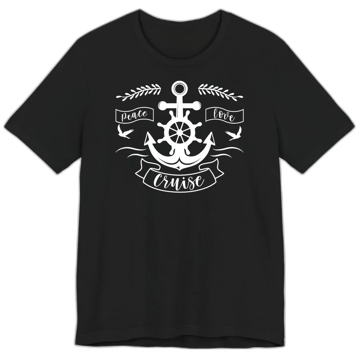 Peace Love Cruise Anchor Premium Nautical Tee in Black