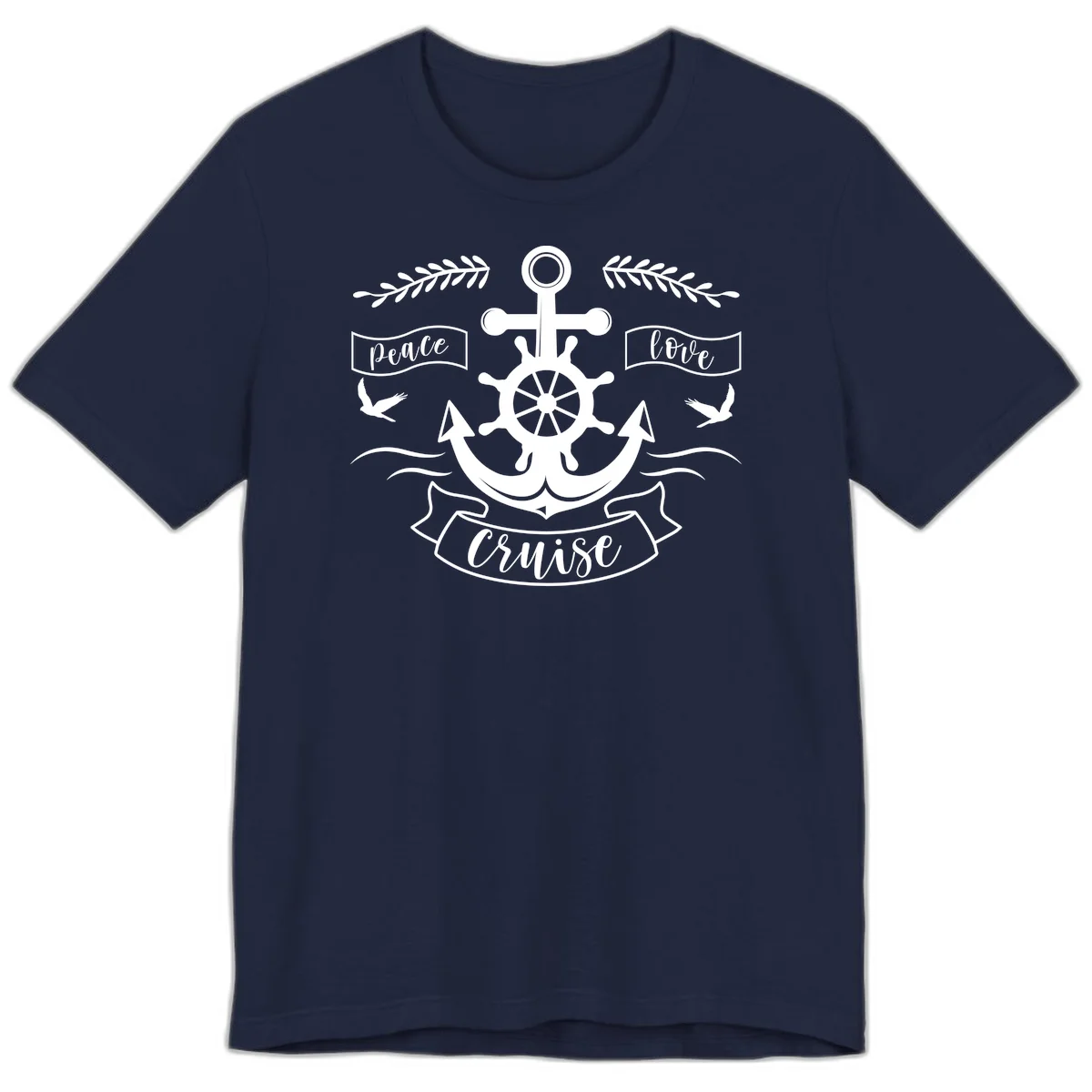 Peace Love Cruise Anchor Premium Nautical Tee in Navy