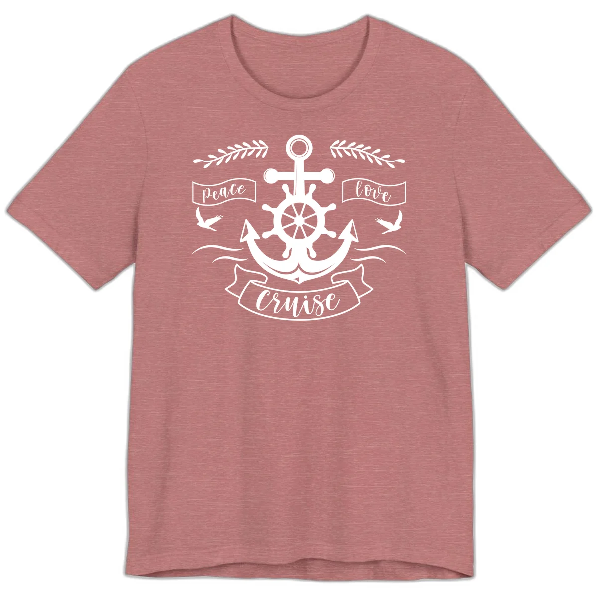 Peace Love Cruise Anchor Premium Nautical Tee in Heather Mauve