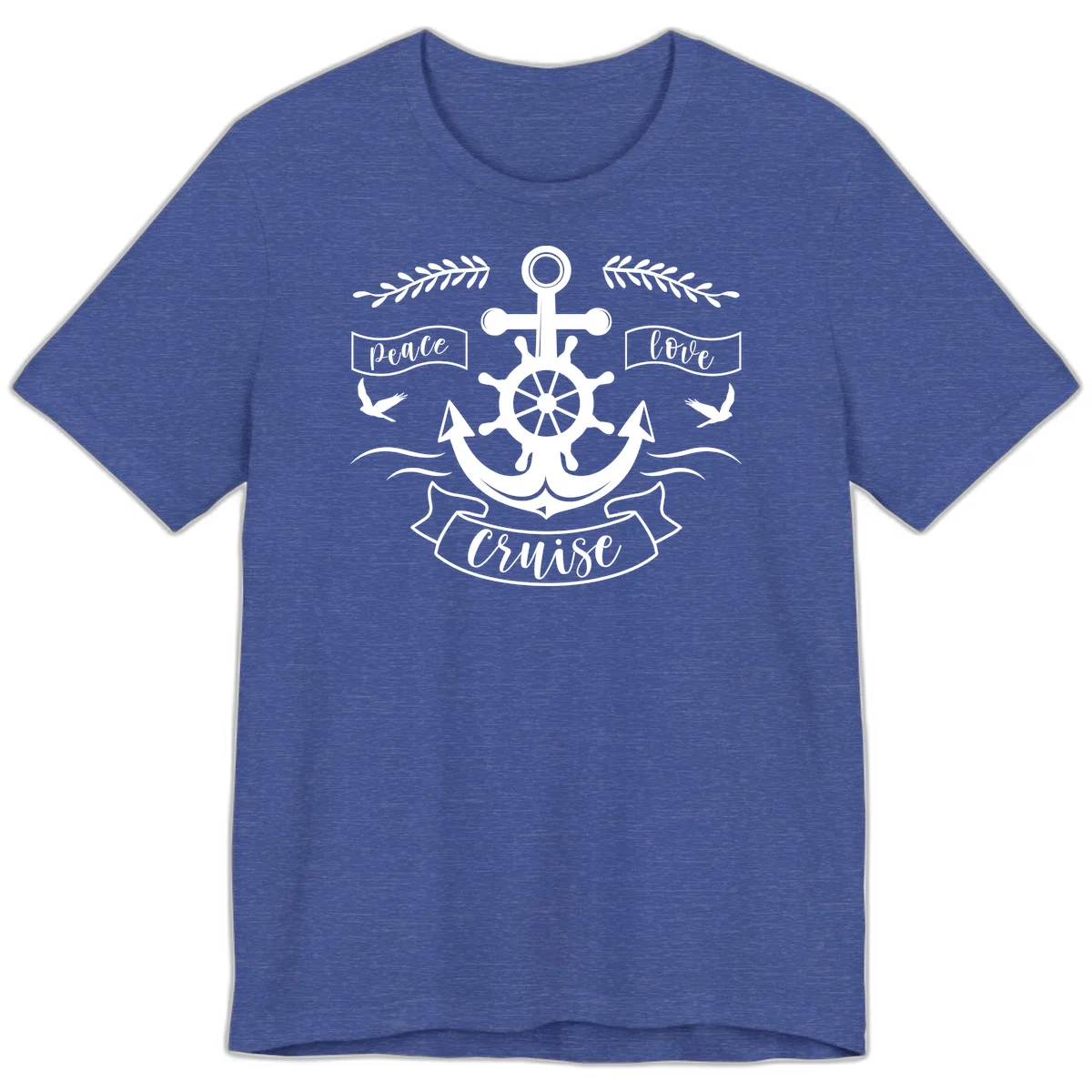Peace Love Cruise Anchor Premium Nautical Tee in Heather True Royal