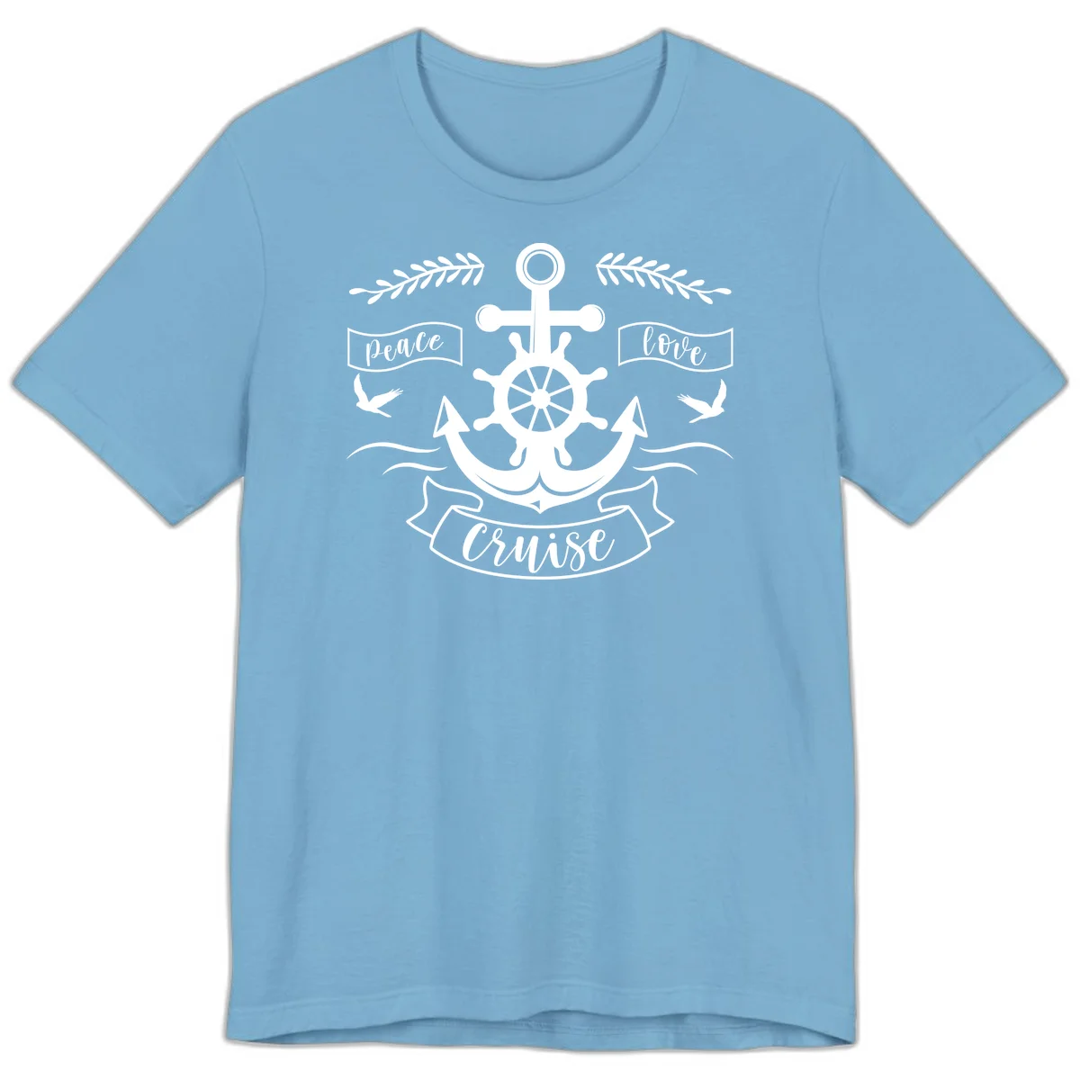 Peace Love Cruise Anchor Premium Nautical Tee in Ocean Blue