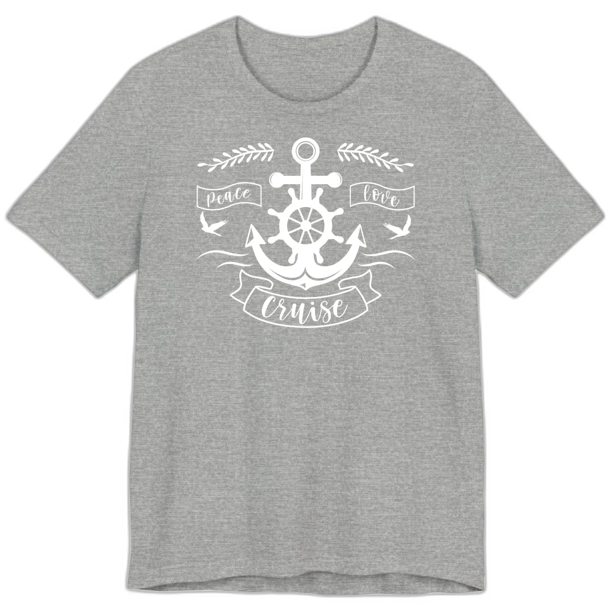 Peace Love Cruise Anchor Premium Nautical Tee in Athletic Heather