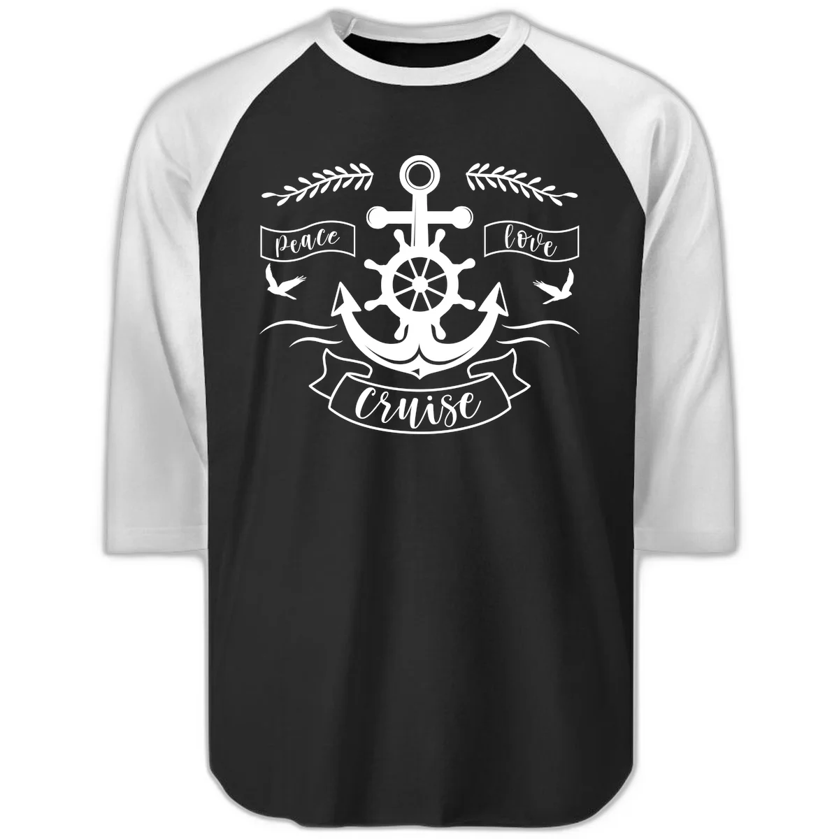 Peace Love Cruise Anchor Raglan 3/4 Sleeve in Black White
