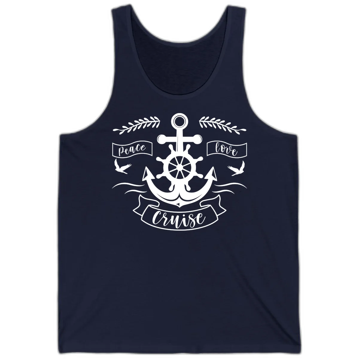 Peace Love Cruise Anchor Tank Top in Navy