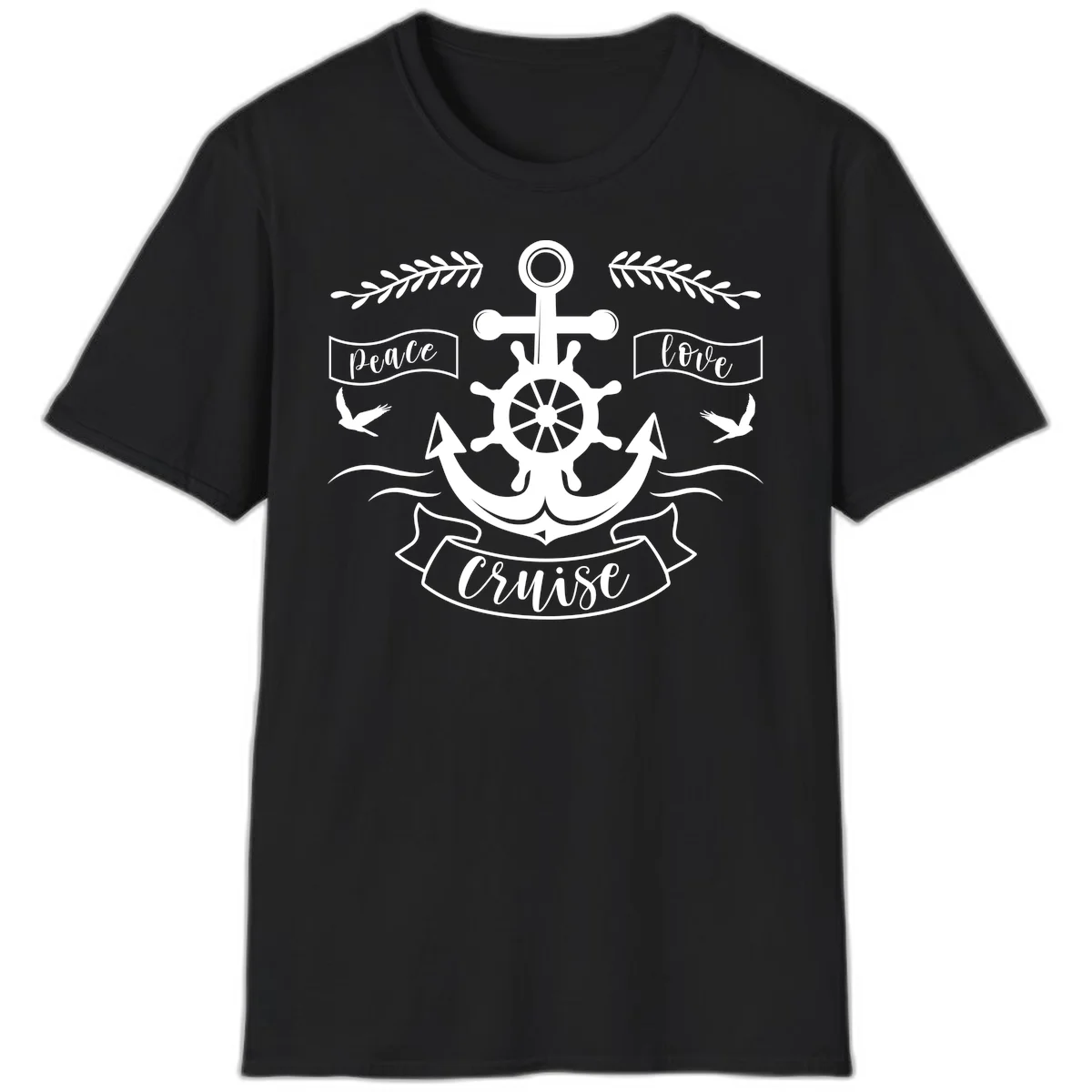 Peace Love Cruise Anchor Nautical T-Shirt for Vacation in Black