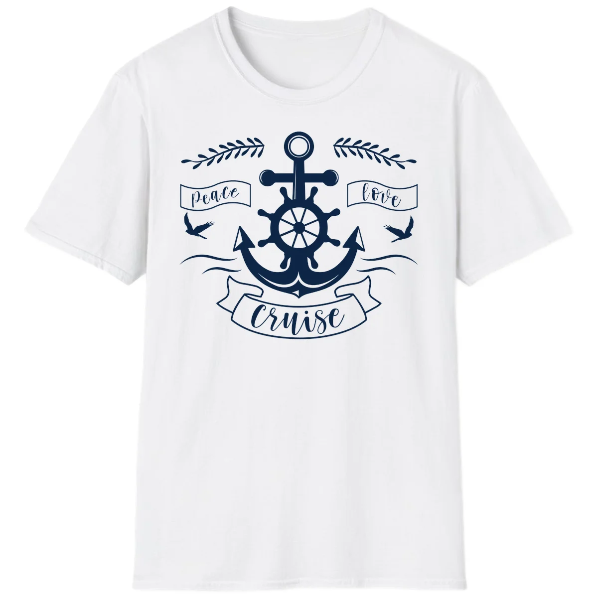Peace Love Cruise Anchor Nautical T-Shirt for Vacation in White