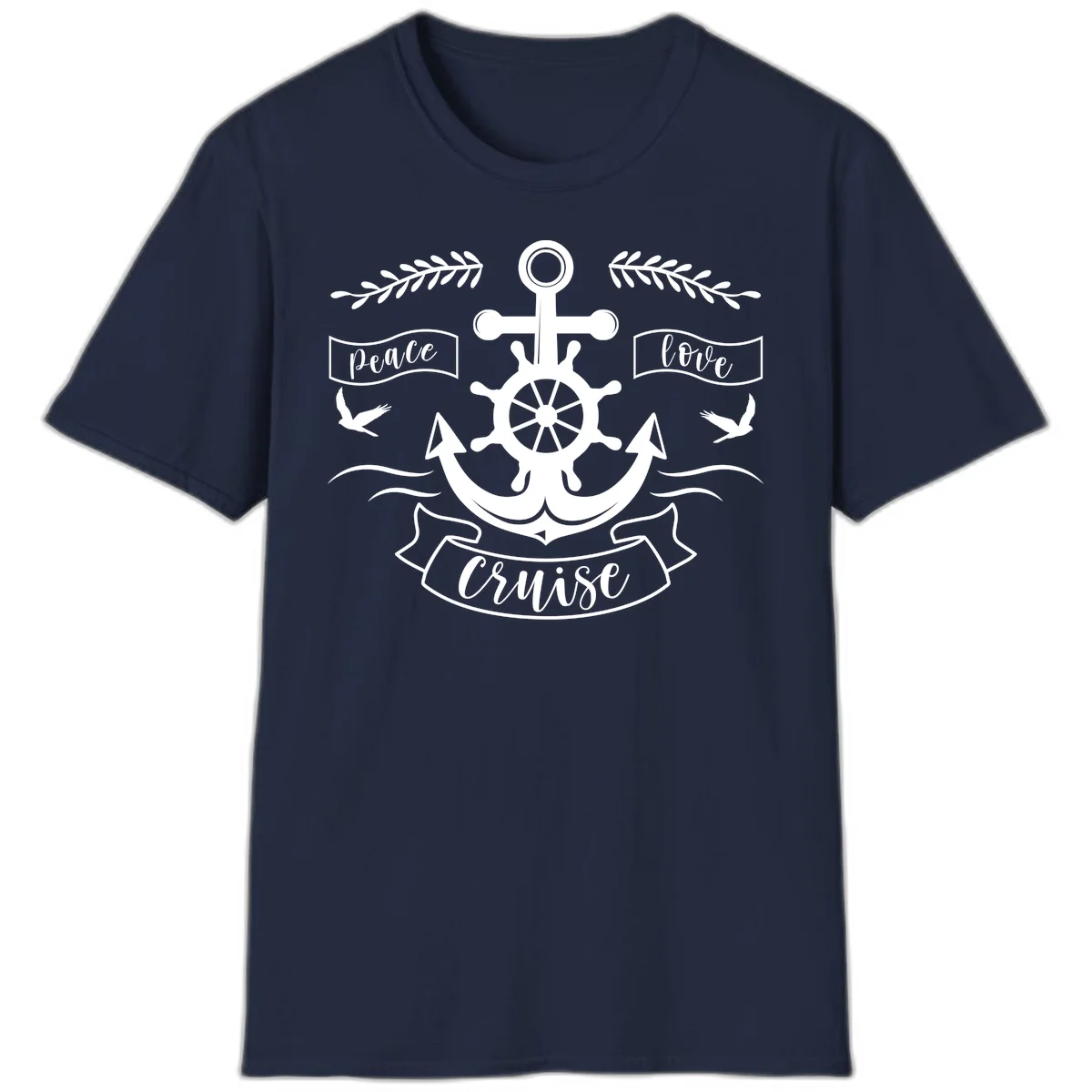 Peace Love Cruise Anchor Nautical T-Shirt for Vacation in Navy
