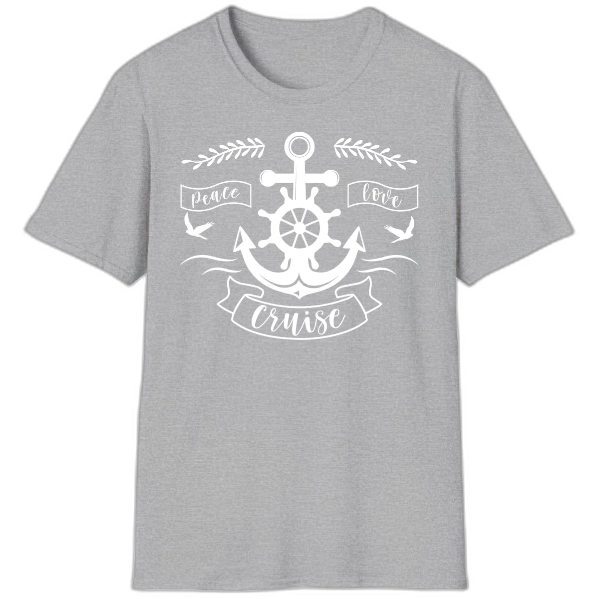 Peace Love Cruise Anchor Nautical T-Shirt for Vacation in Sport Grey