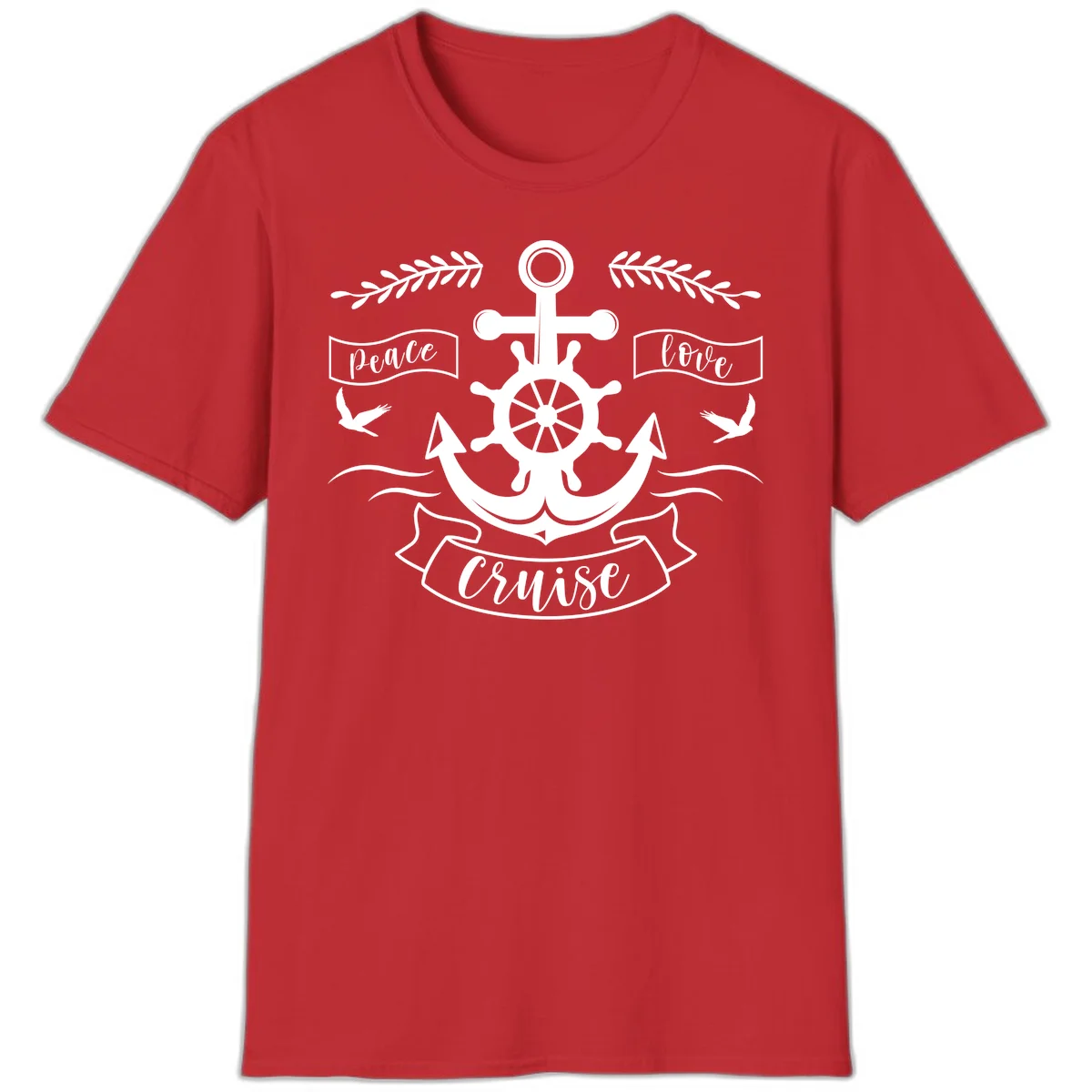 Peace Love Cruise Anchor Nautical T-Shirt for Vacation in Red