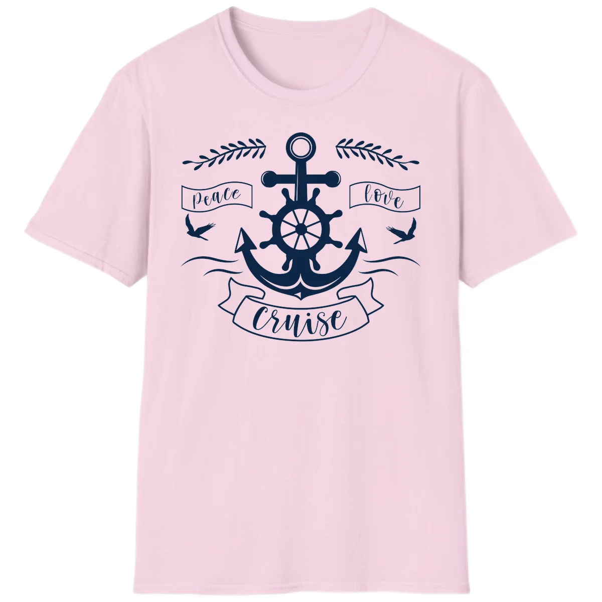 Peace Love Cruise Anchor Nautical T-Shirt for Vacation in Light Pink