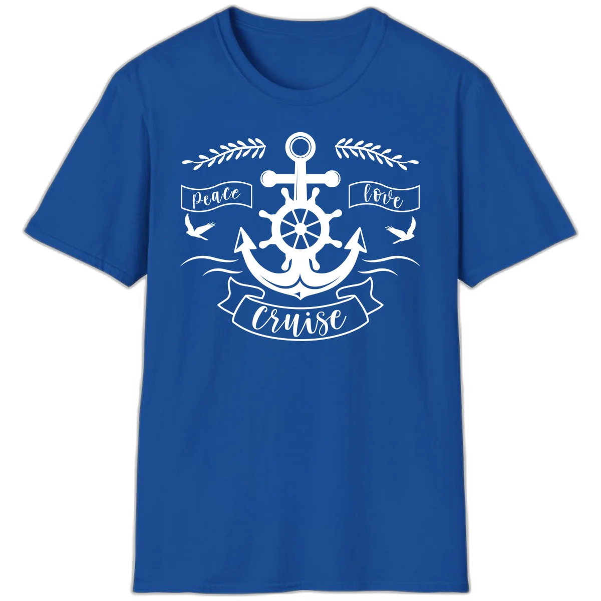 Peace Love Cruise Anchor Nautical T-Shirt for Vacation in Royal