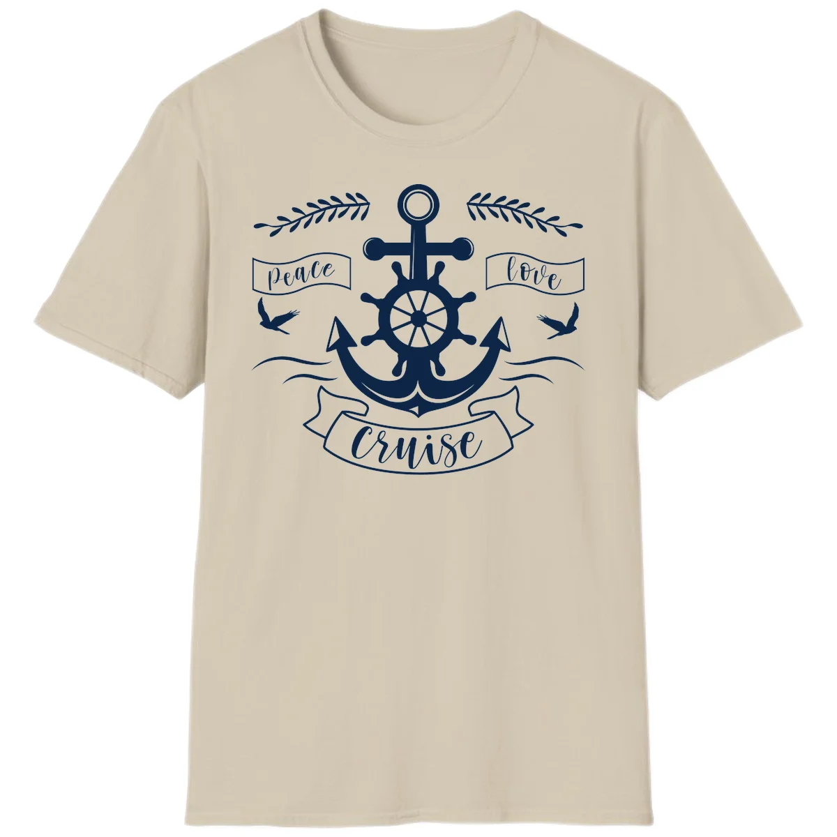 Peace Love Cruise Anchor Nautical T-Shirt for Vacation in Sand