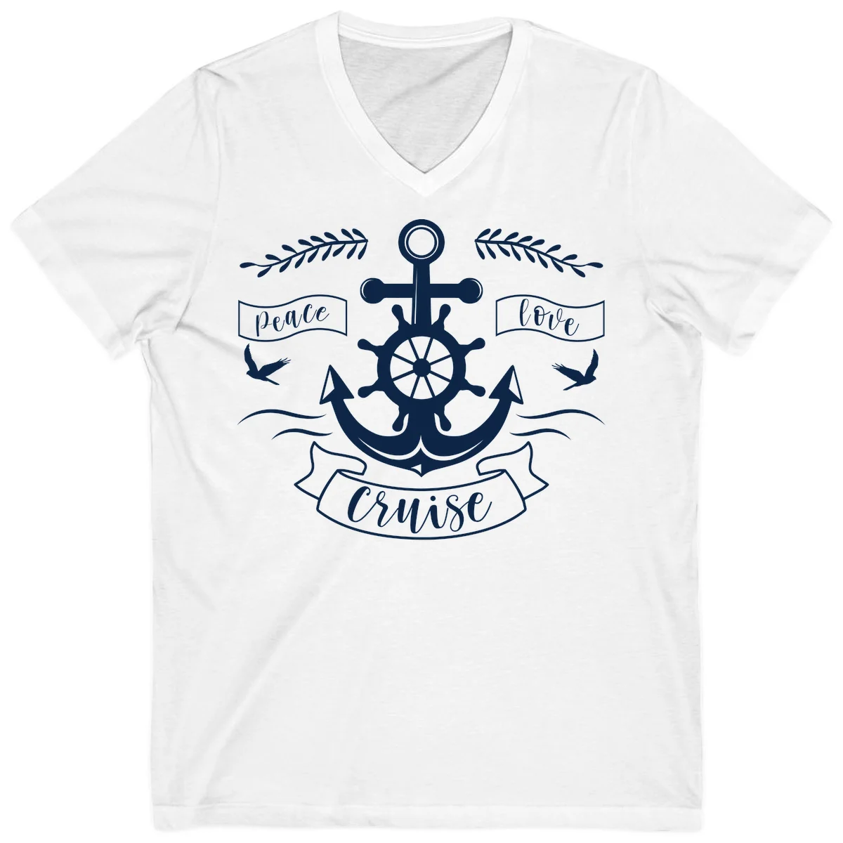 Peace Love Cruise Anchor V-Neck Shirt in White