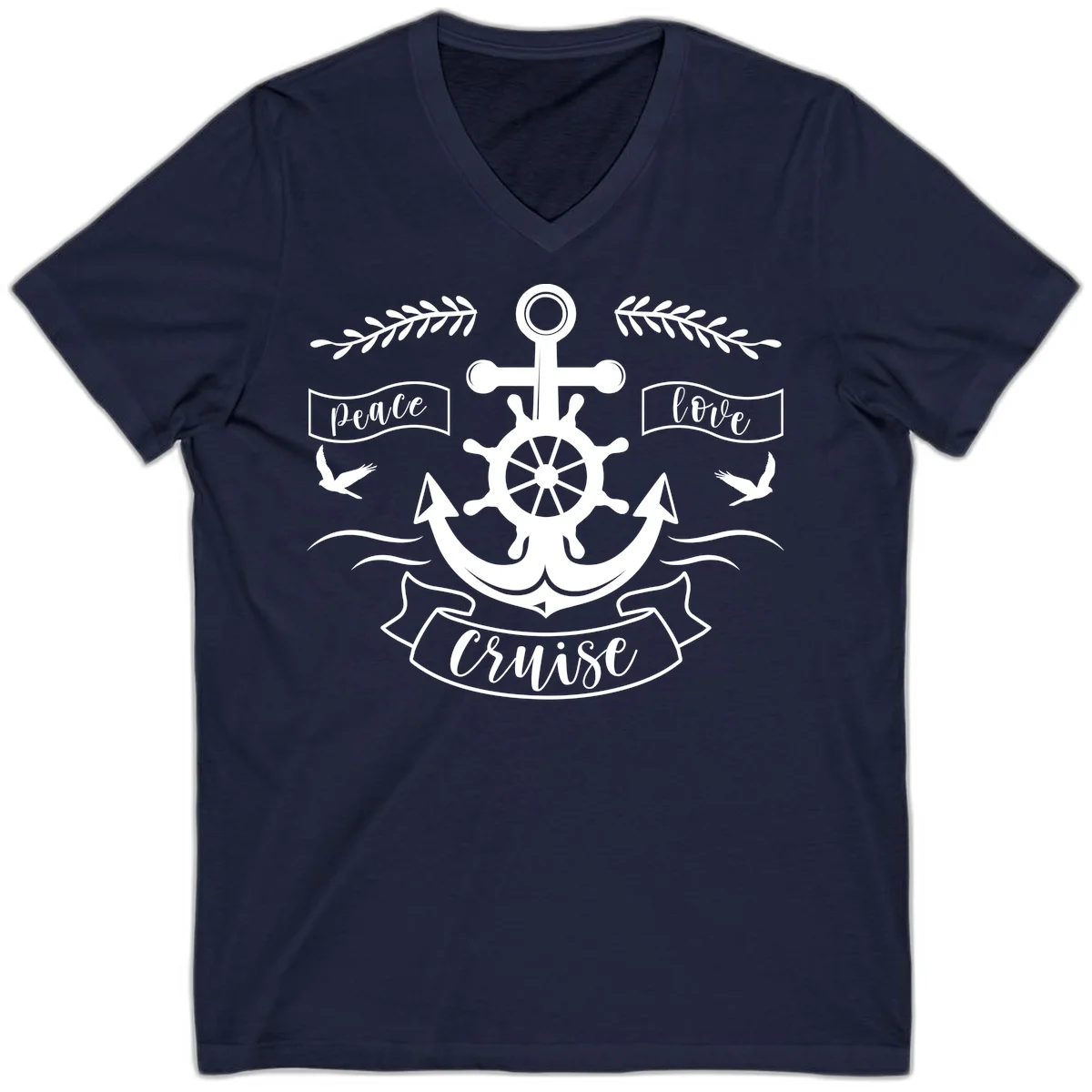 Peace Love Cruise Anchor V-Neck Shirt in Navy