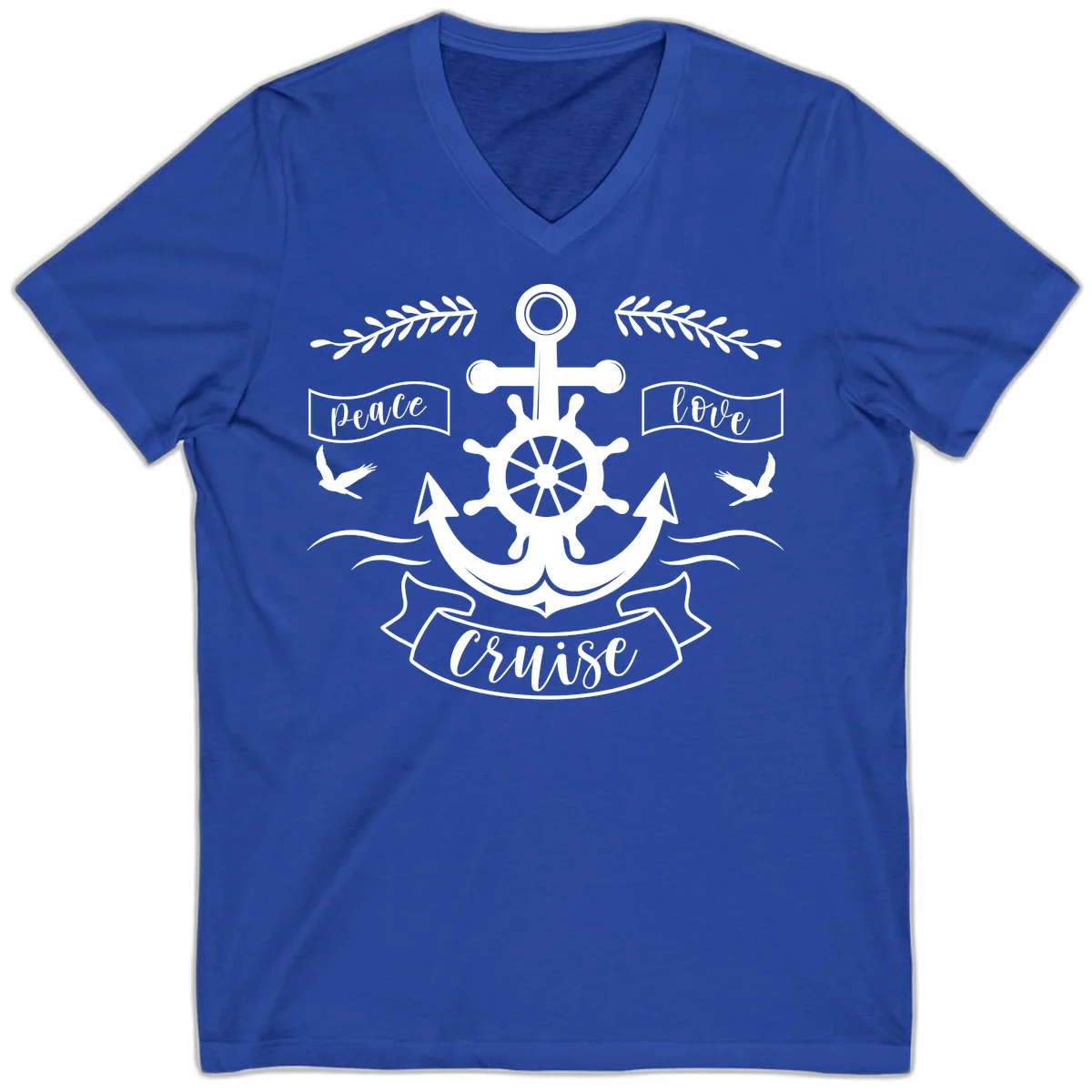 Peace Love Cruise Anchor V-Neck Shirt in True Royal