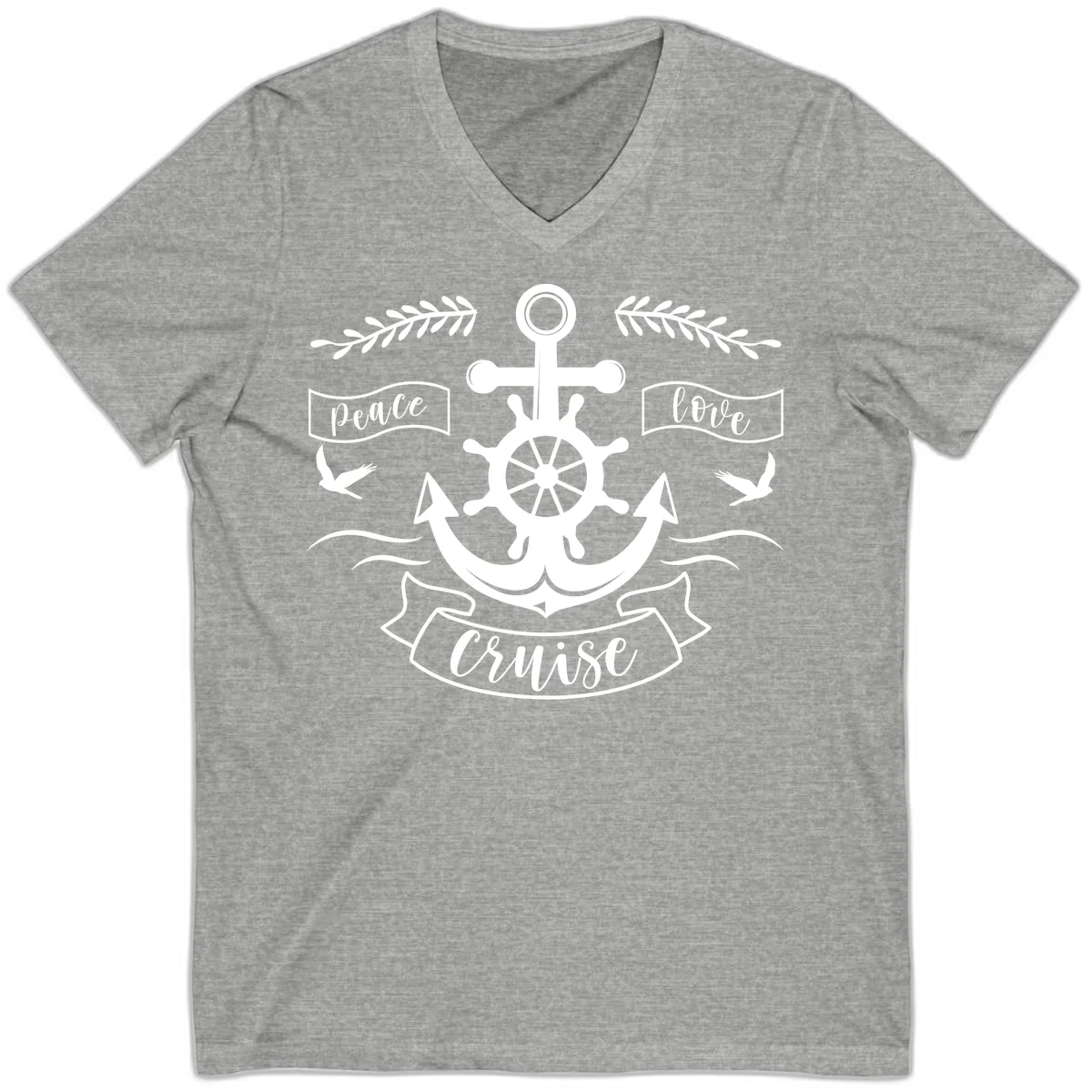Peace Love Cruise Anchor V-Neck Shirt in Athletic Heather