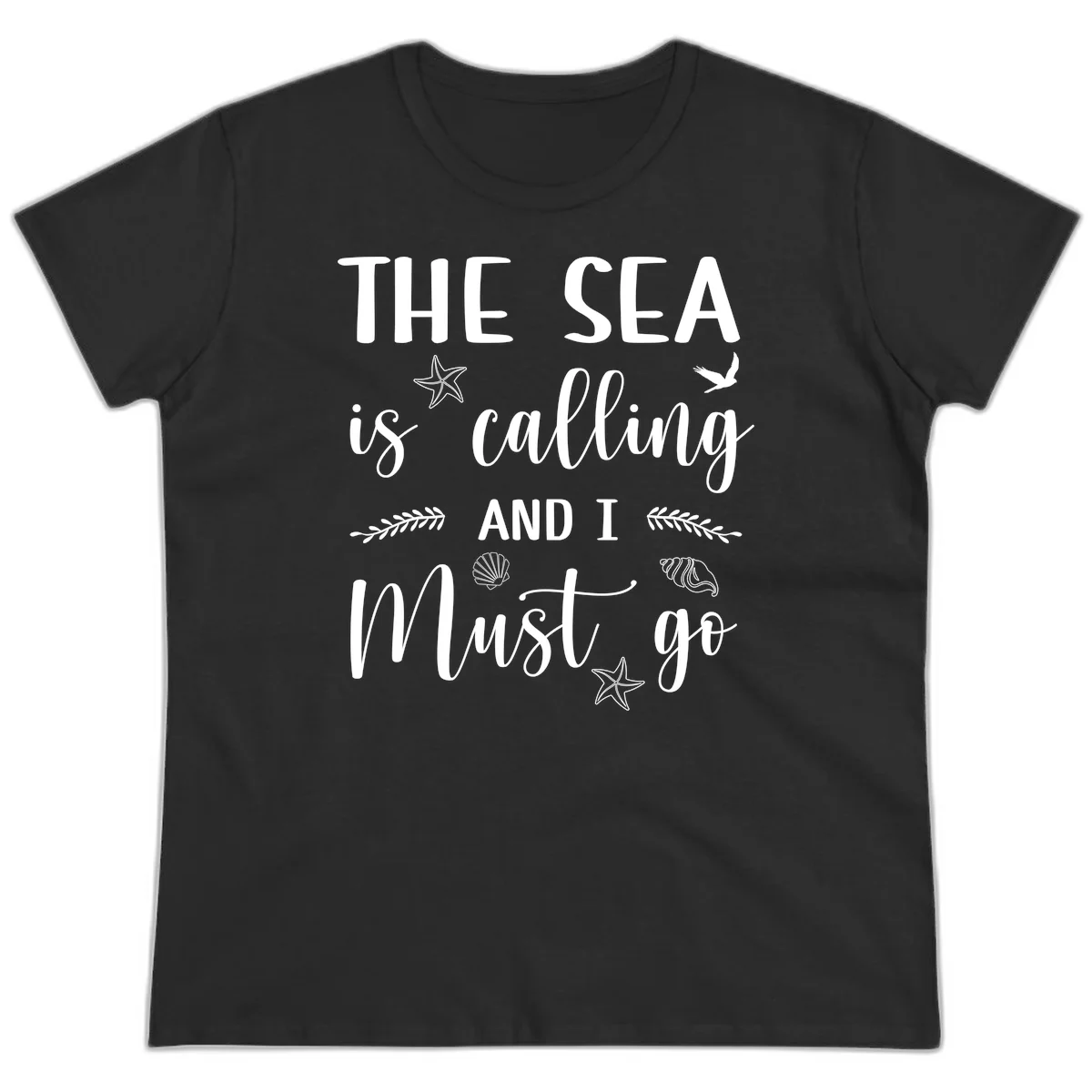 The Sea Is Calling Ladies Tee in Black