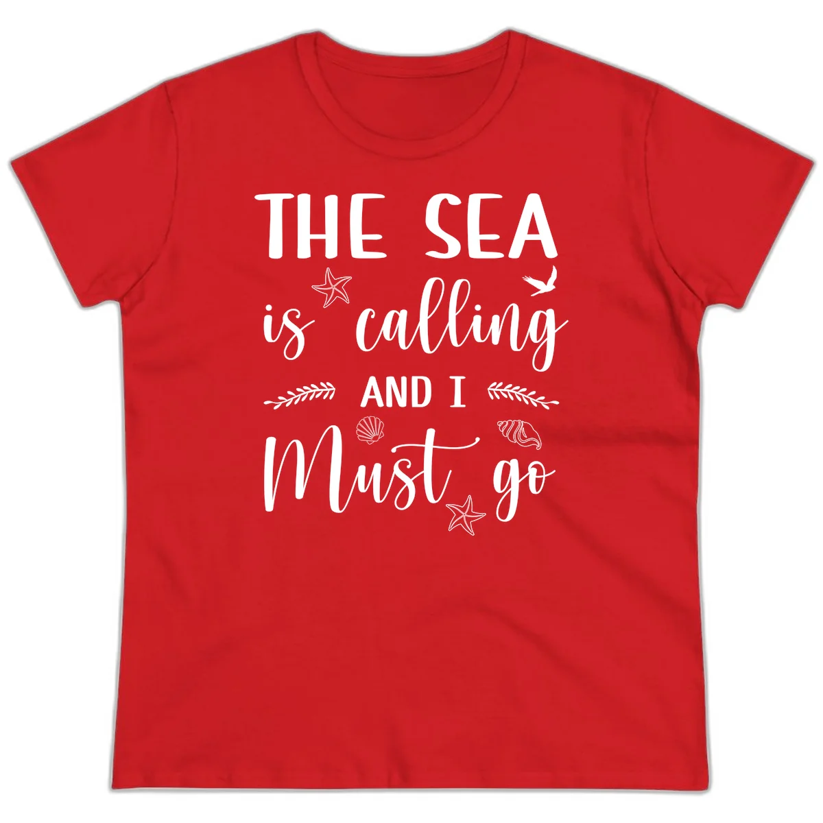 The Sea Is Calling Ladies Tee in Red