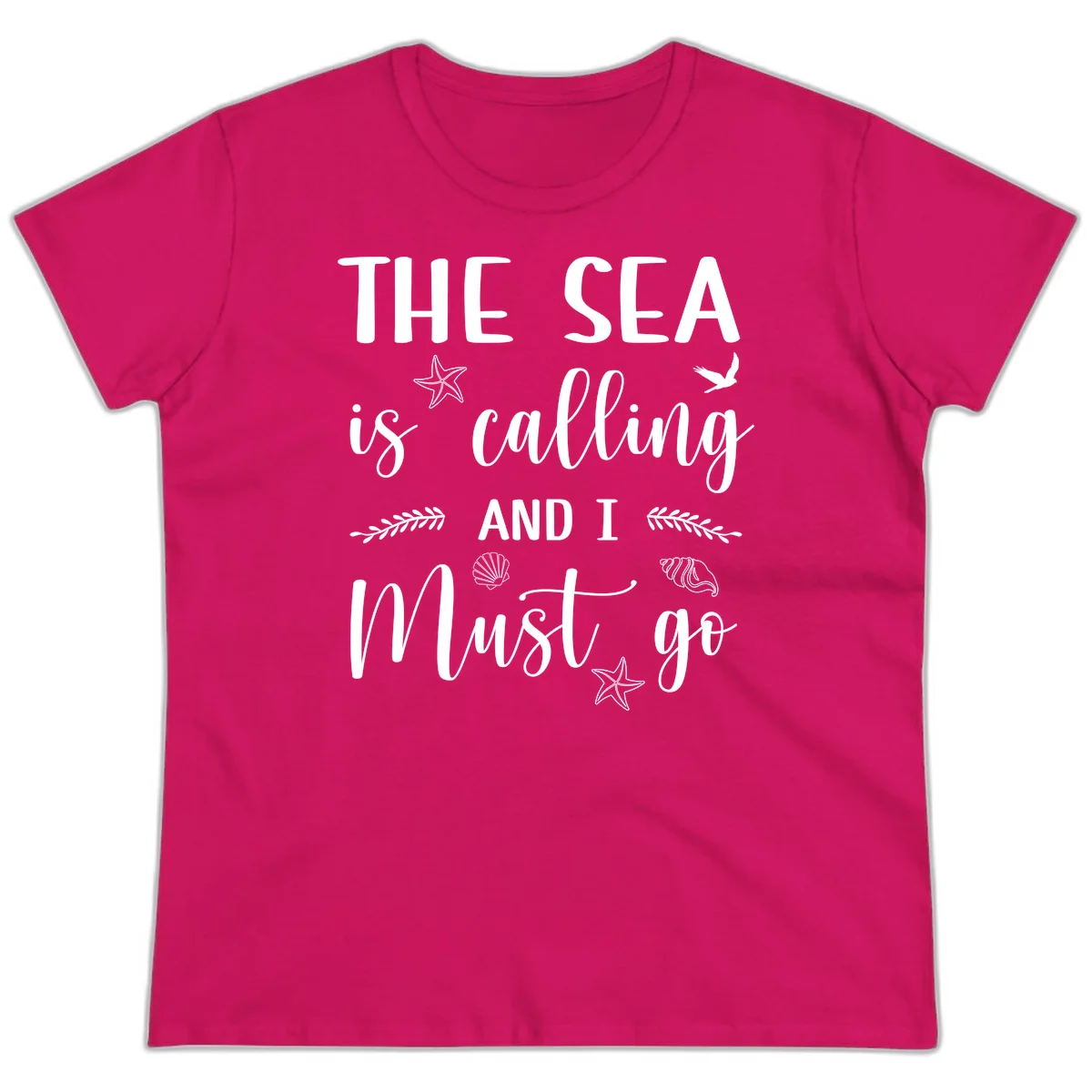 The Sea Is Calling Ladies Tee in Heliconia