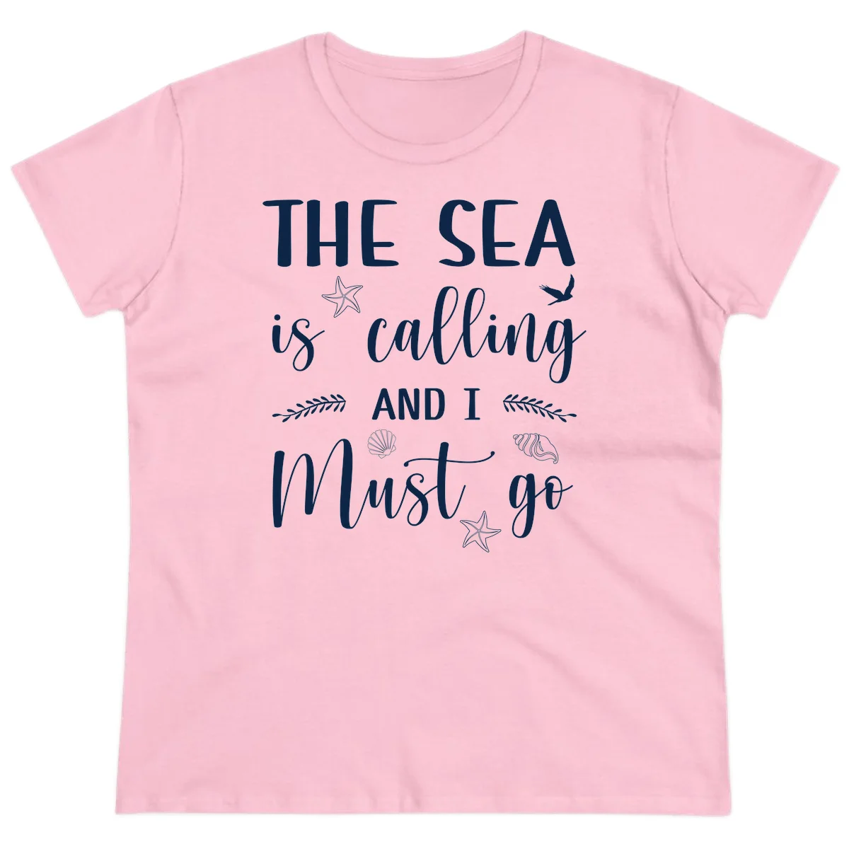 The Sea Is Calling Ladies Tee in Light Pink