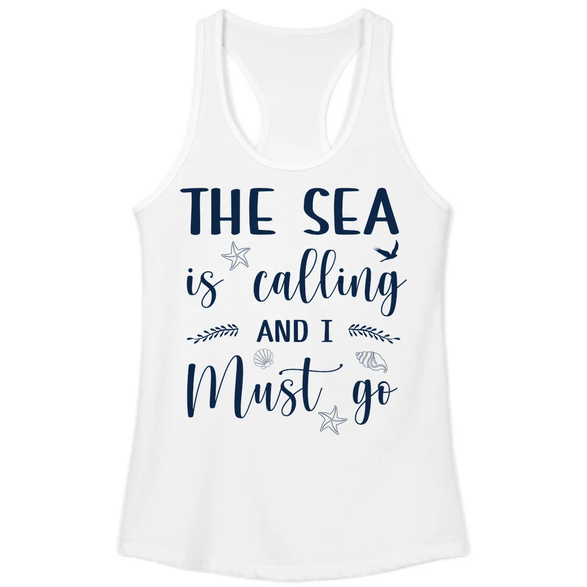 The Sea Is Calling Ladies Tank in White