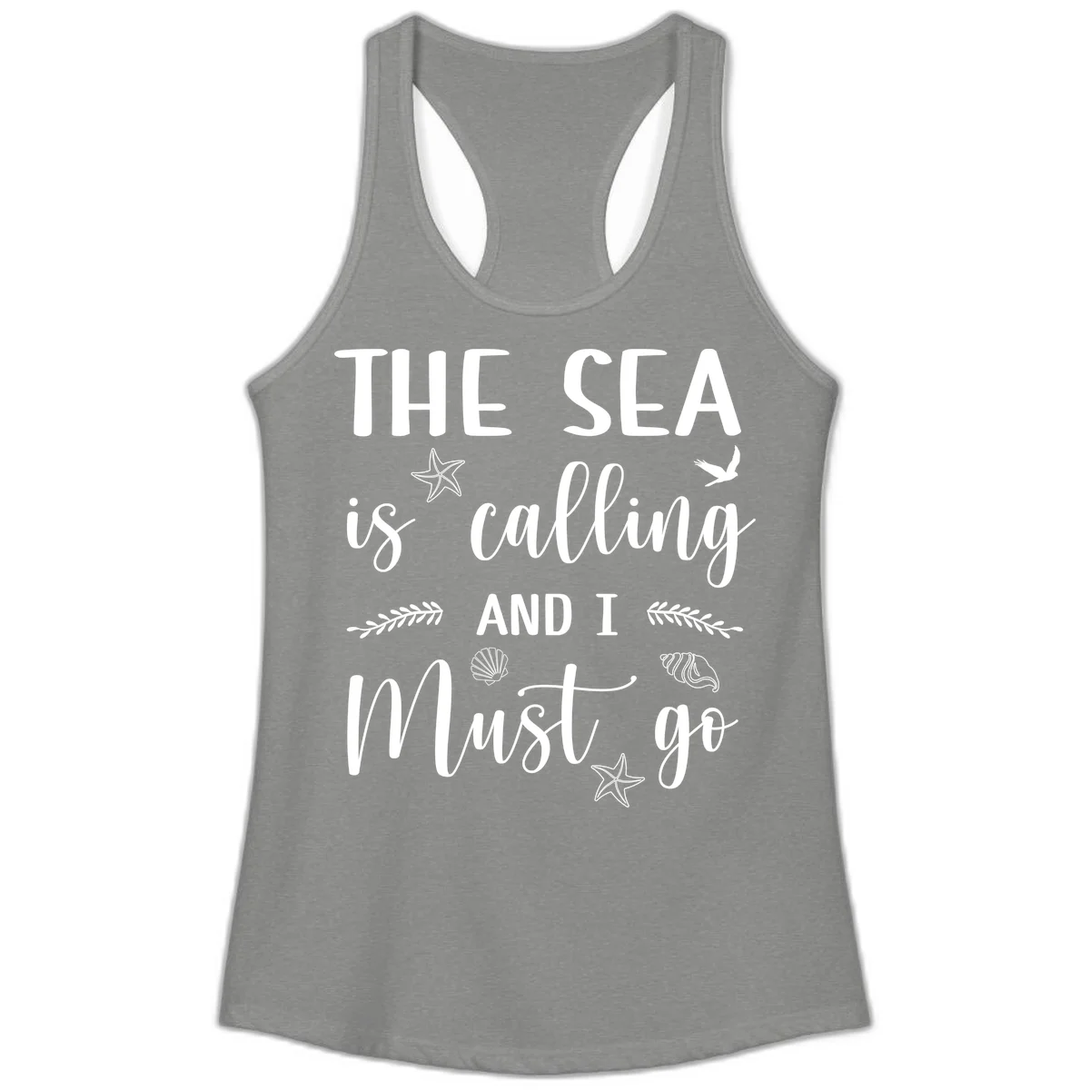 The Sea Is Calling Ladies Tank in Heather Grey