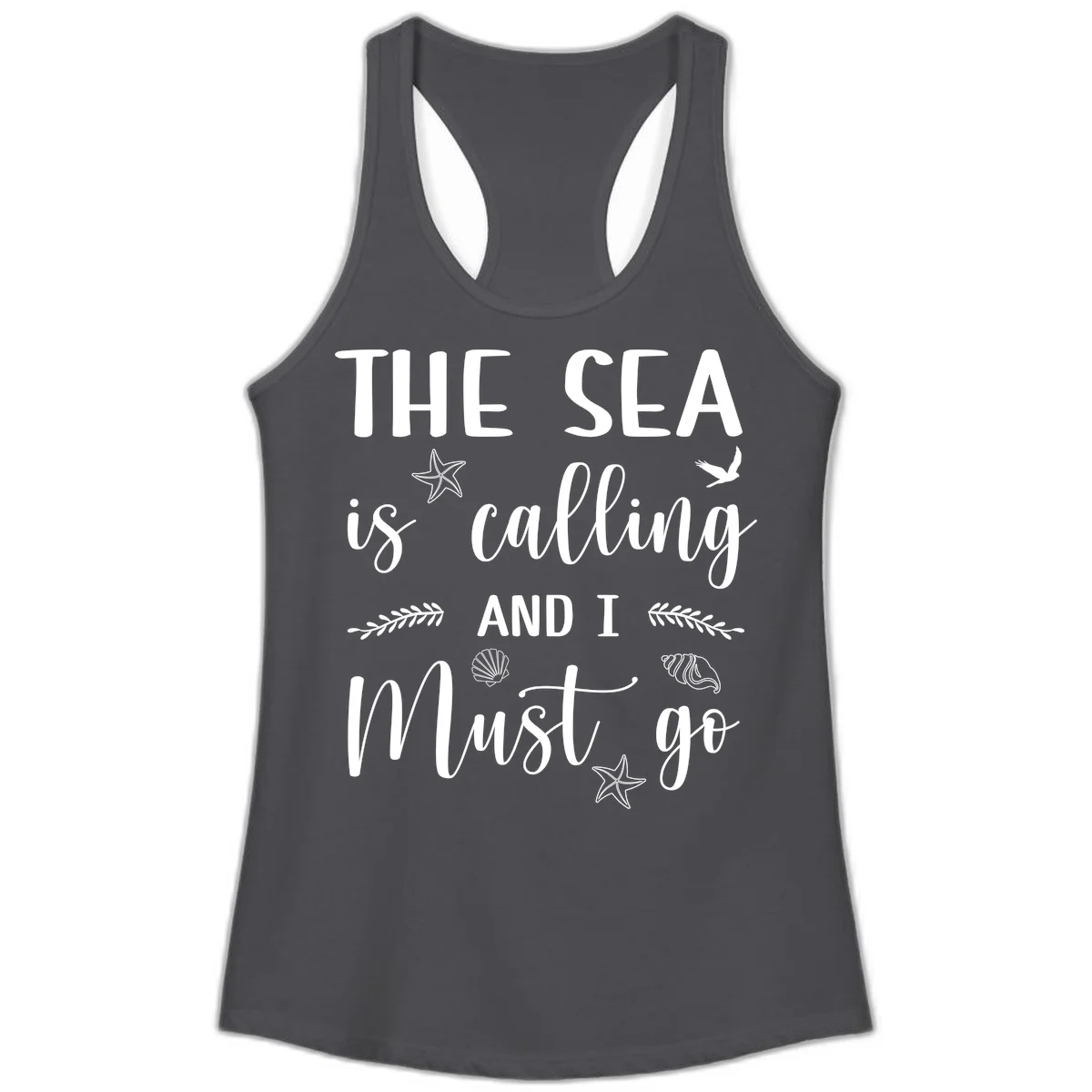 The Sea Is Calling Ladies Tank in Solid Dark Gray
