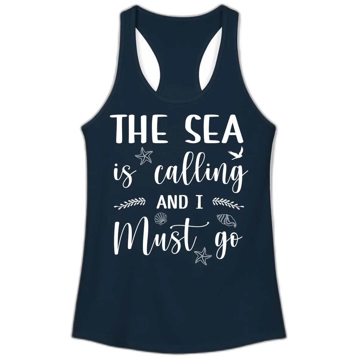 The Sea Is Calling Ladies Tank in Solid Midnight Navy