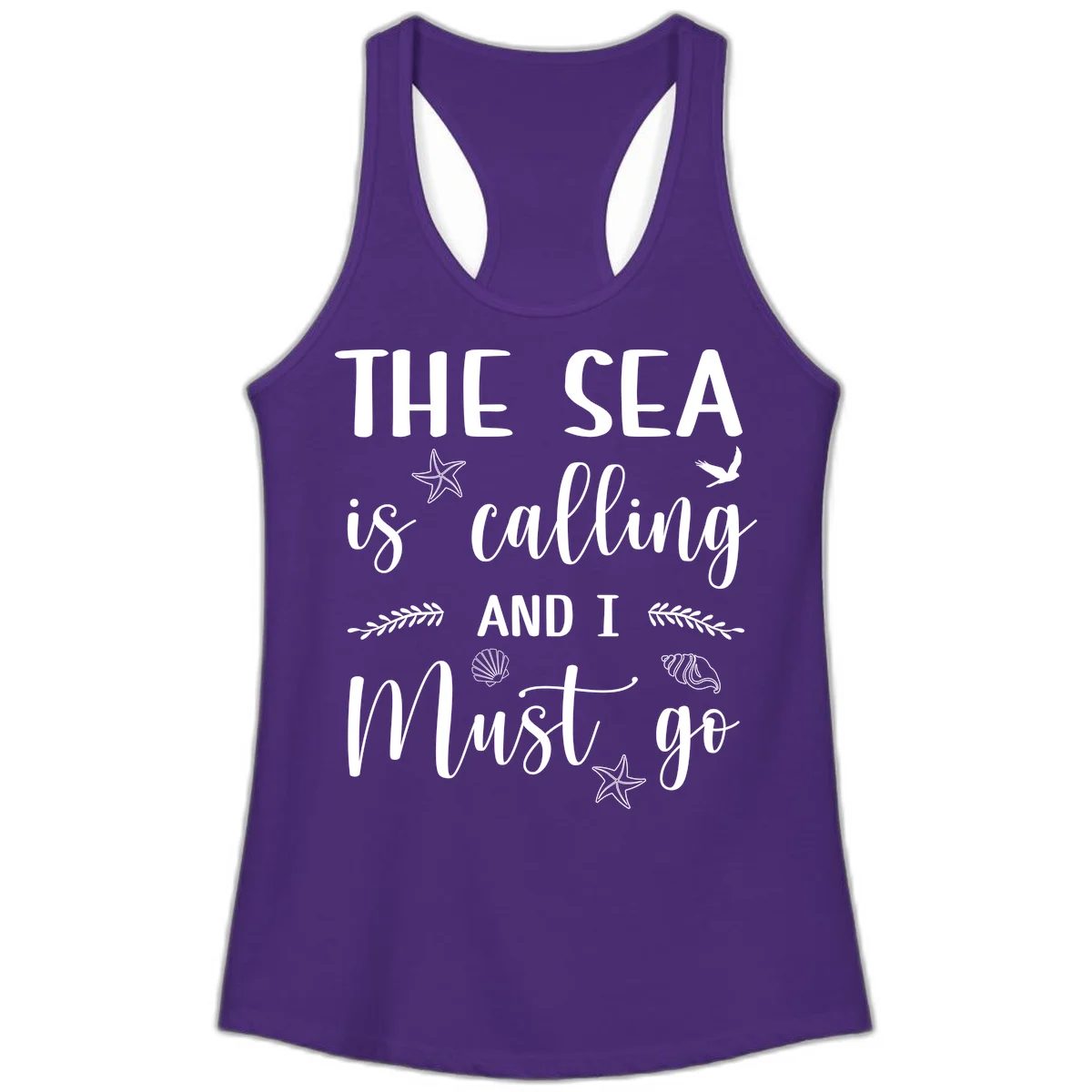 The Sea Is Calling Ladies Tank in Solid Purple Rush