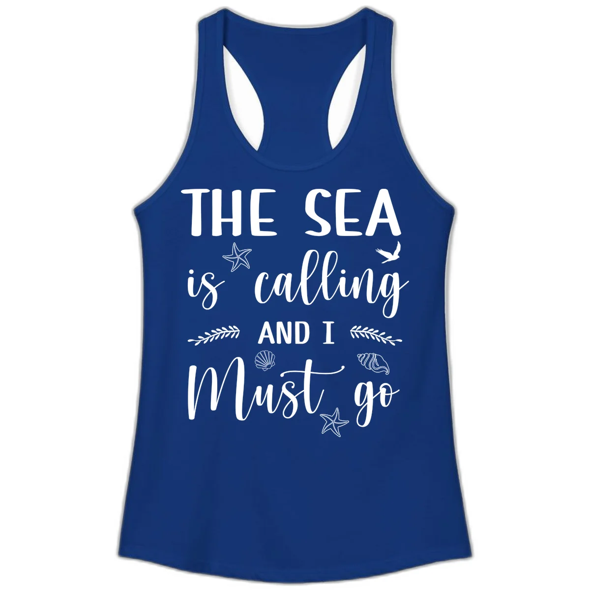 The Sea Is Calling Ladies Tank in Solid Royal