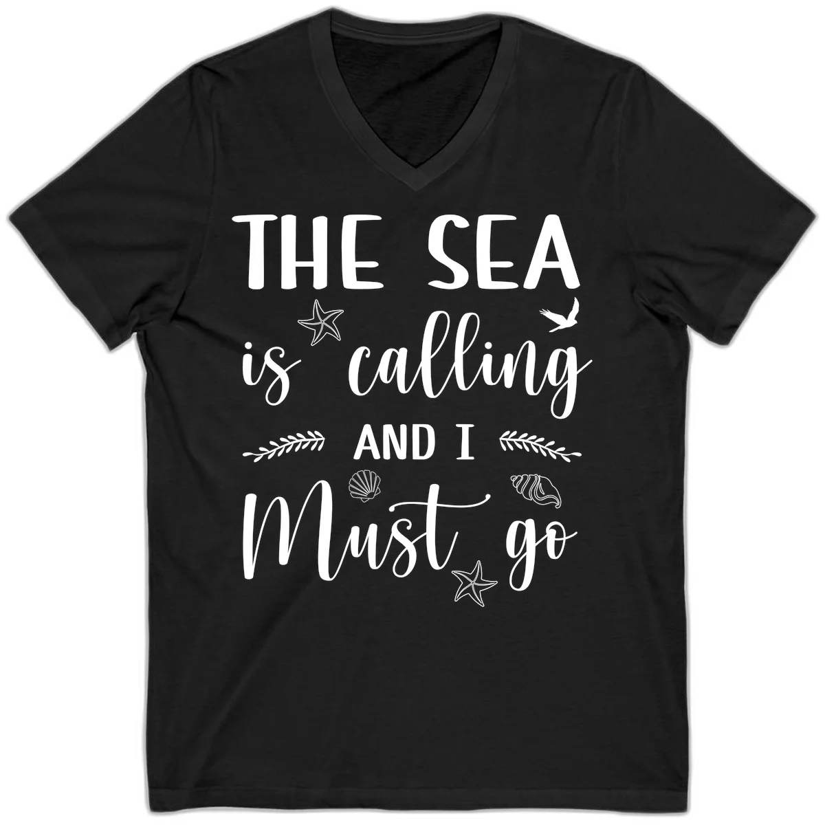 The Sea Is Calling V-Neck in Black