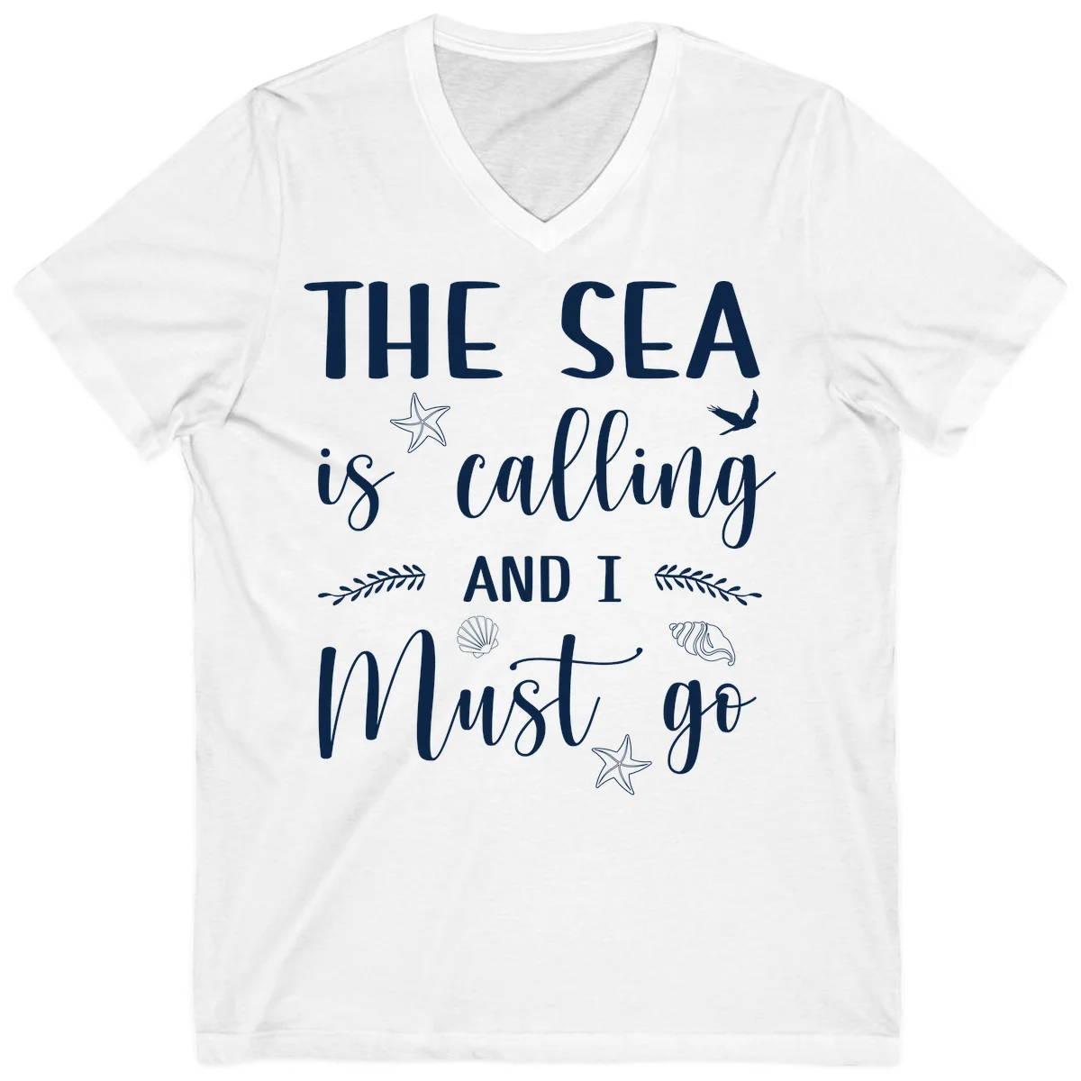 The Sea Is Calling V-Neck in White