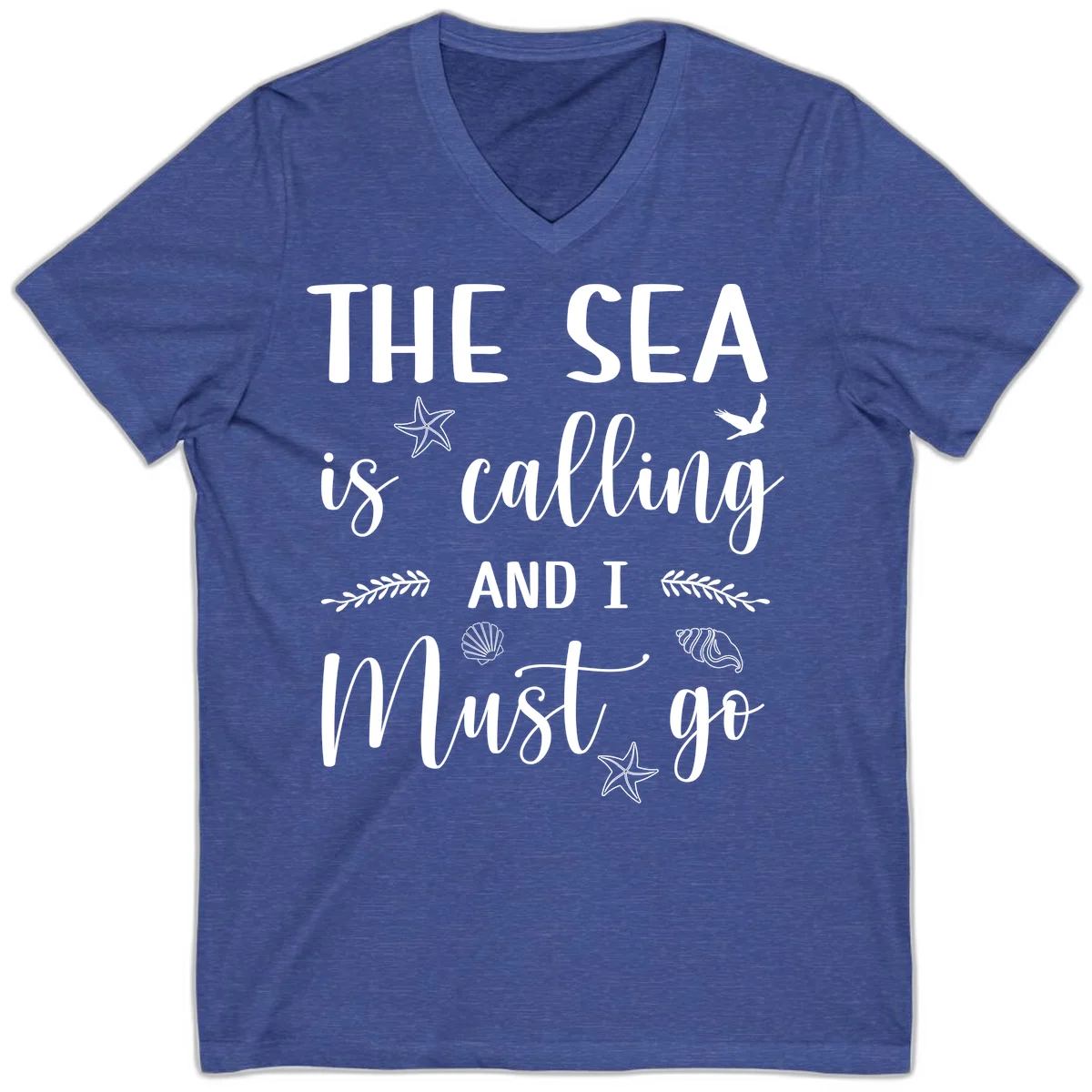 The Sea Is Calling V-Neck in Heather True Royal