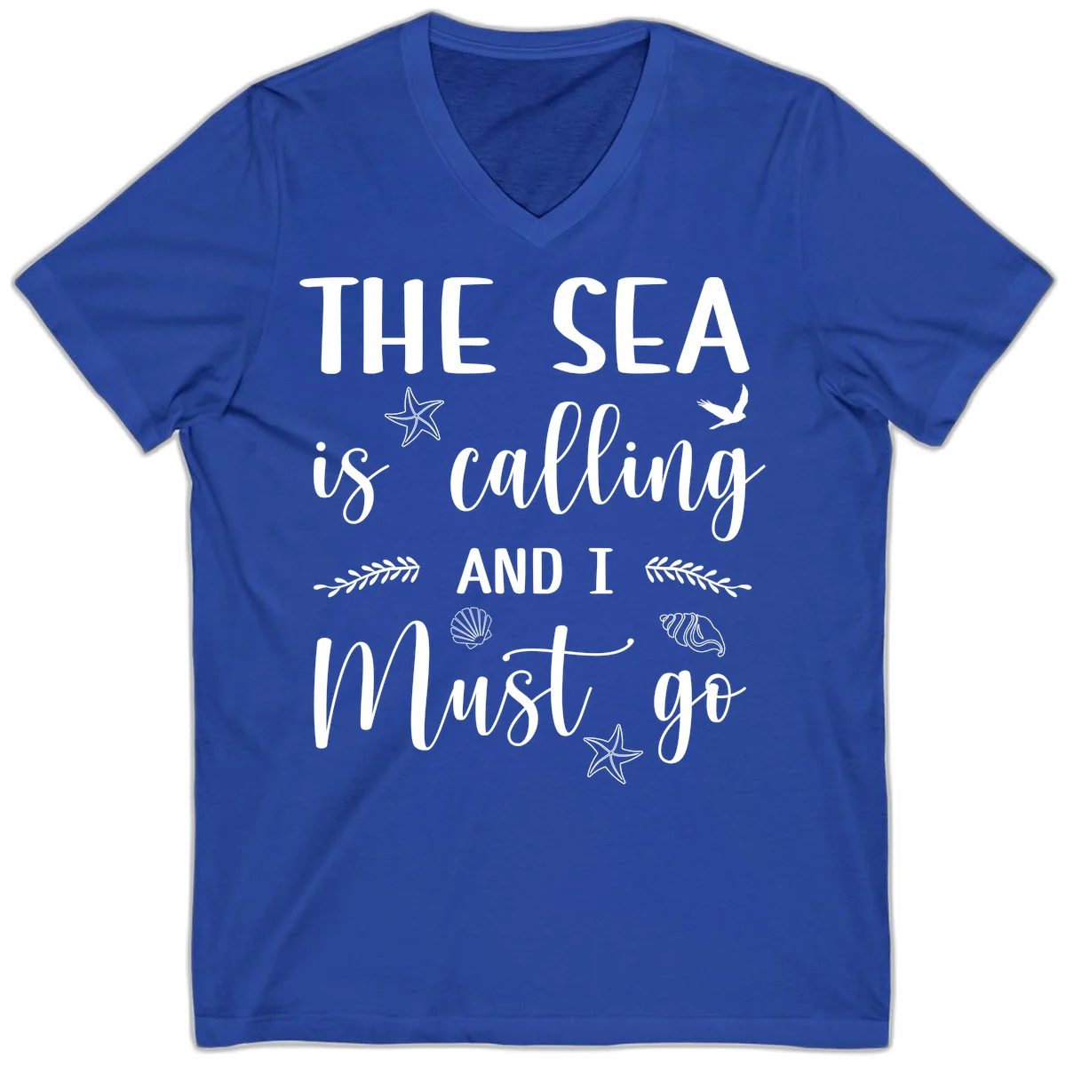 The Sea Is Calling V-Neck in True Royal