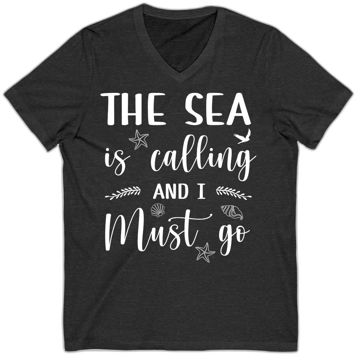 The Sea Is Calling V-Neck in Dark Grey Heather