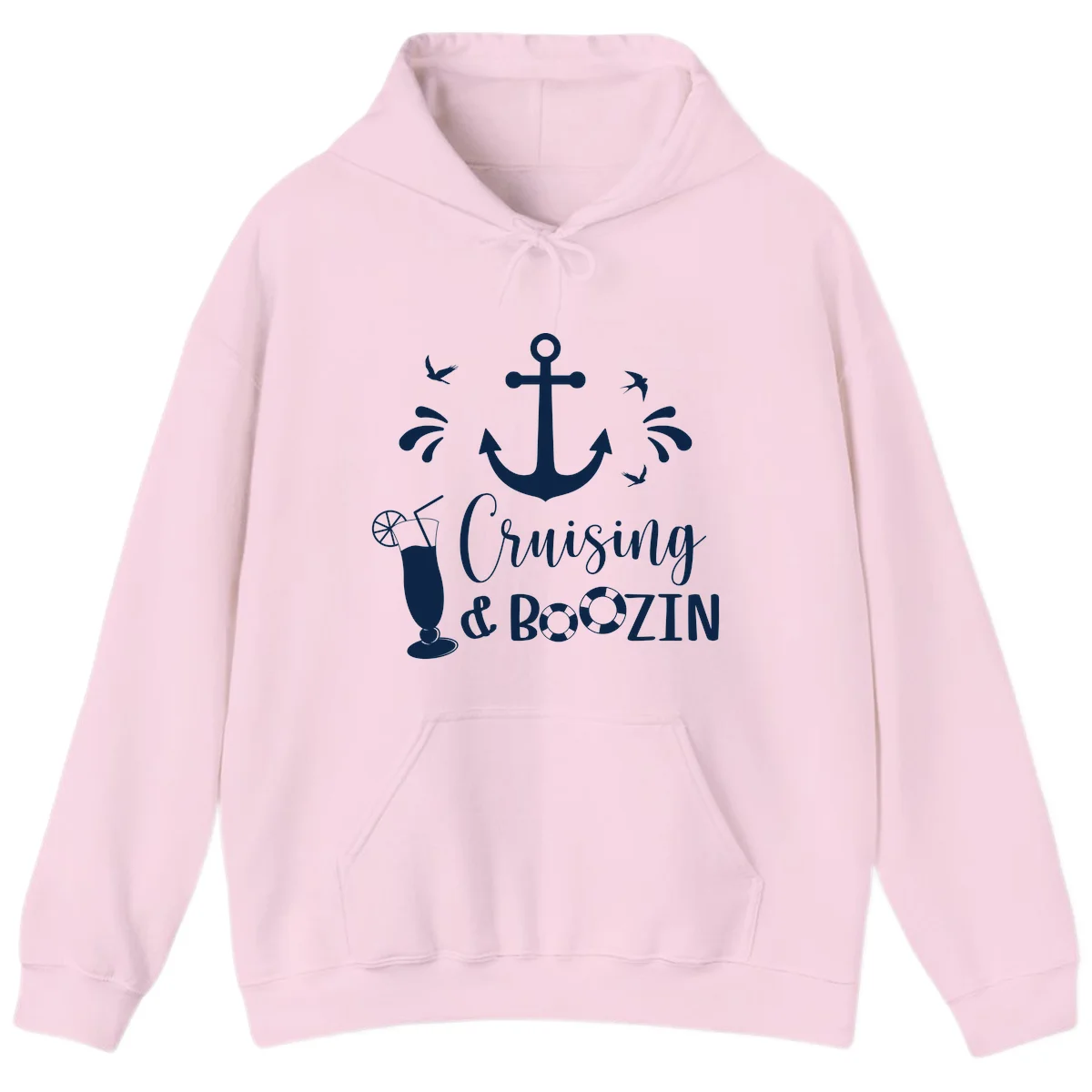 Cruising & Boozing Nautical Hoodie in Light Pink