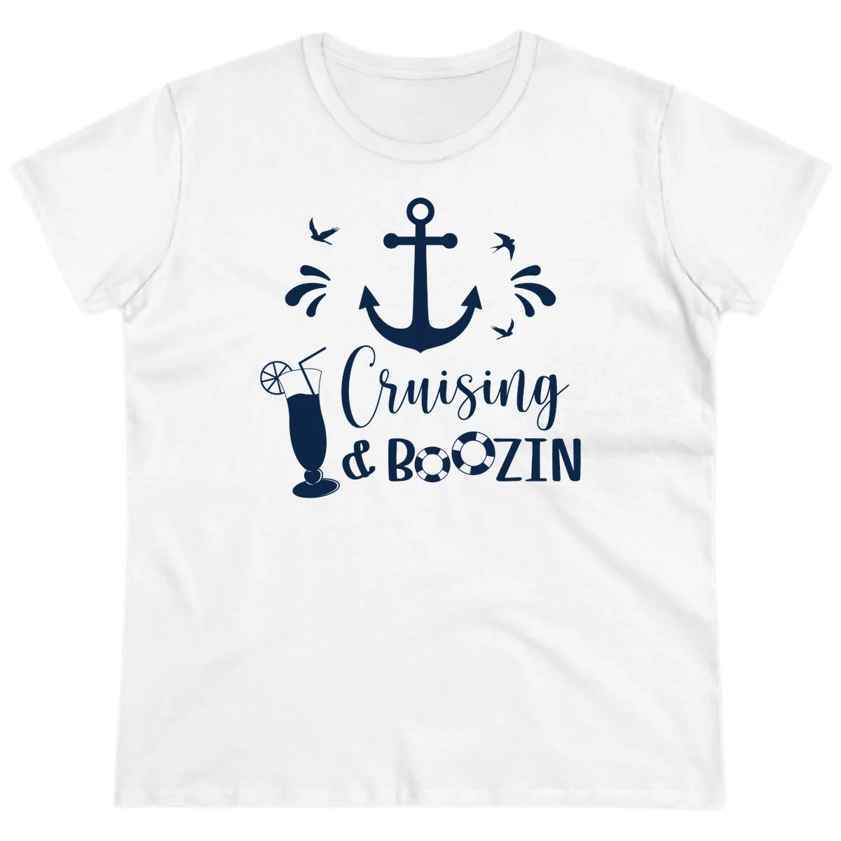 Cruising & Boozing Nautical Ladies Tee in White