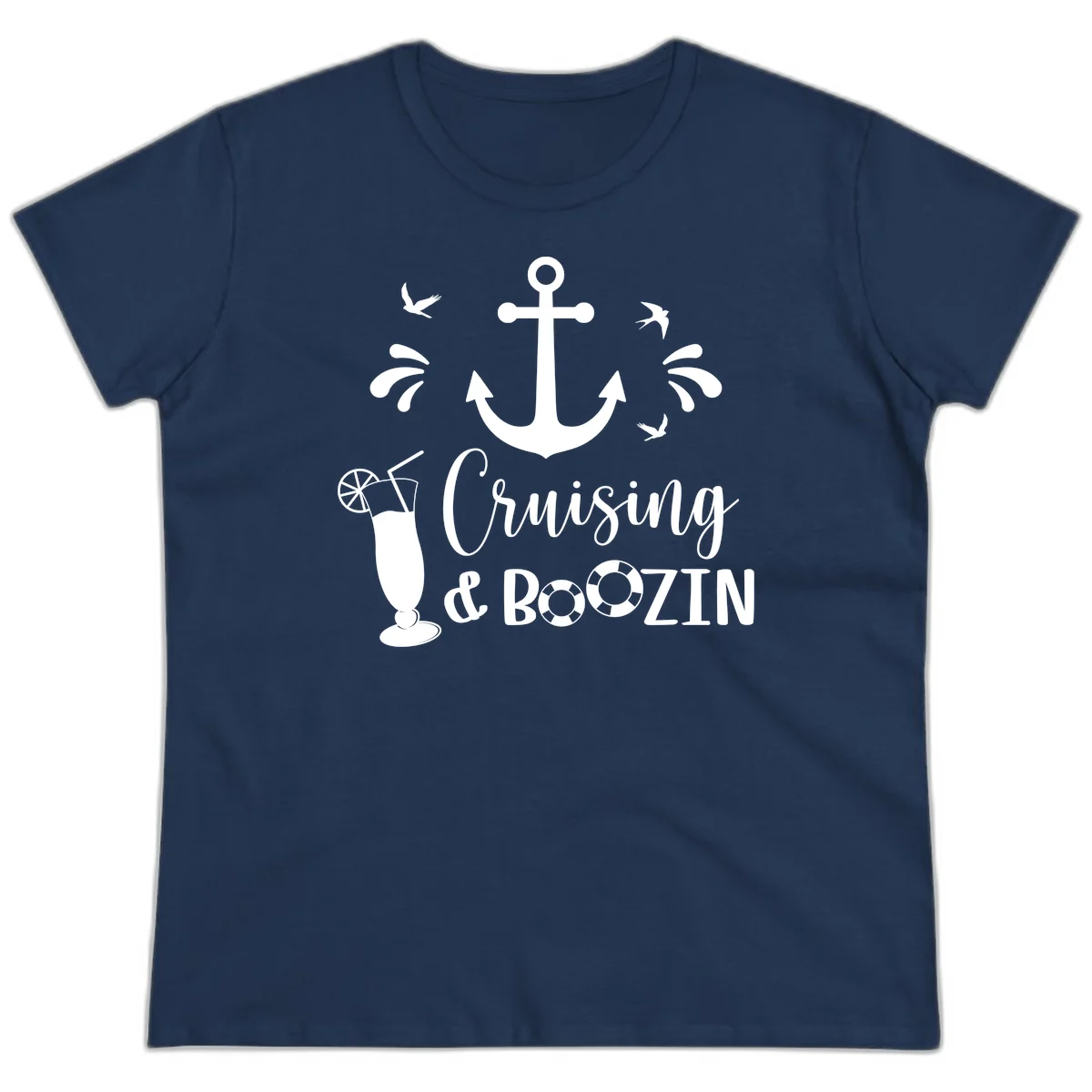 Cruising & Boozing Nautical Ladies Tee in Navy