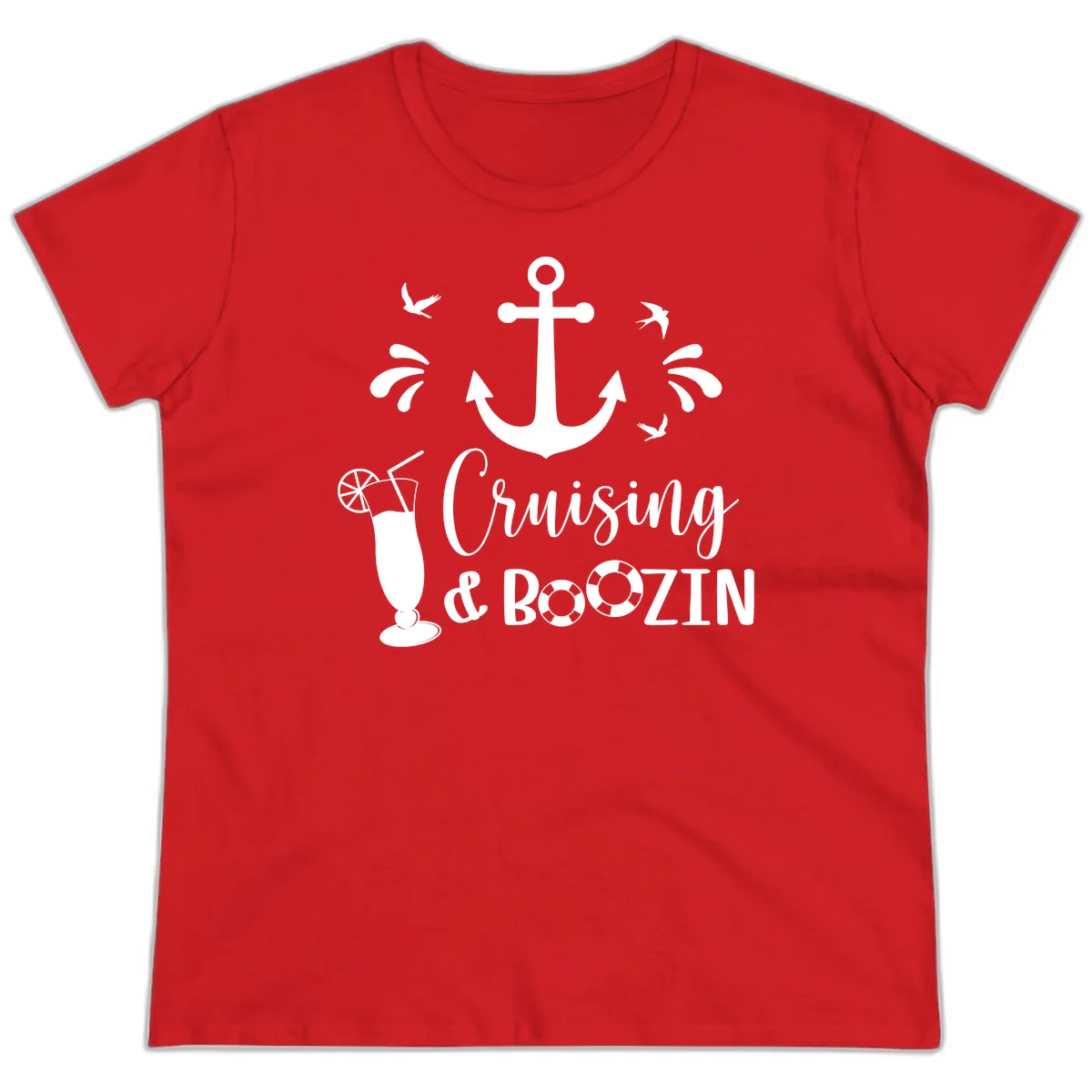Cruising & Boozing Nautical Ladies Tee in Red