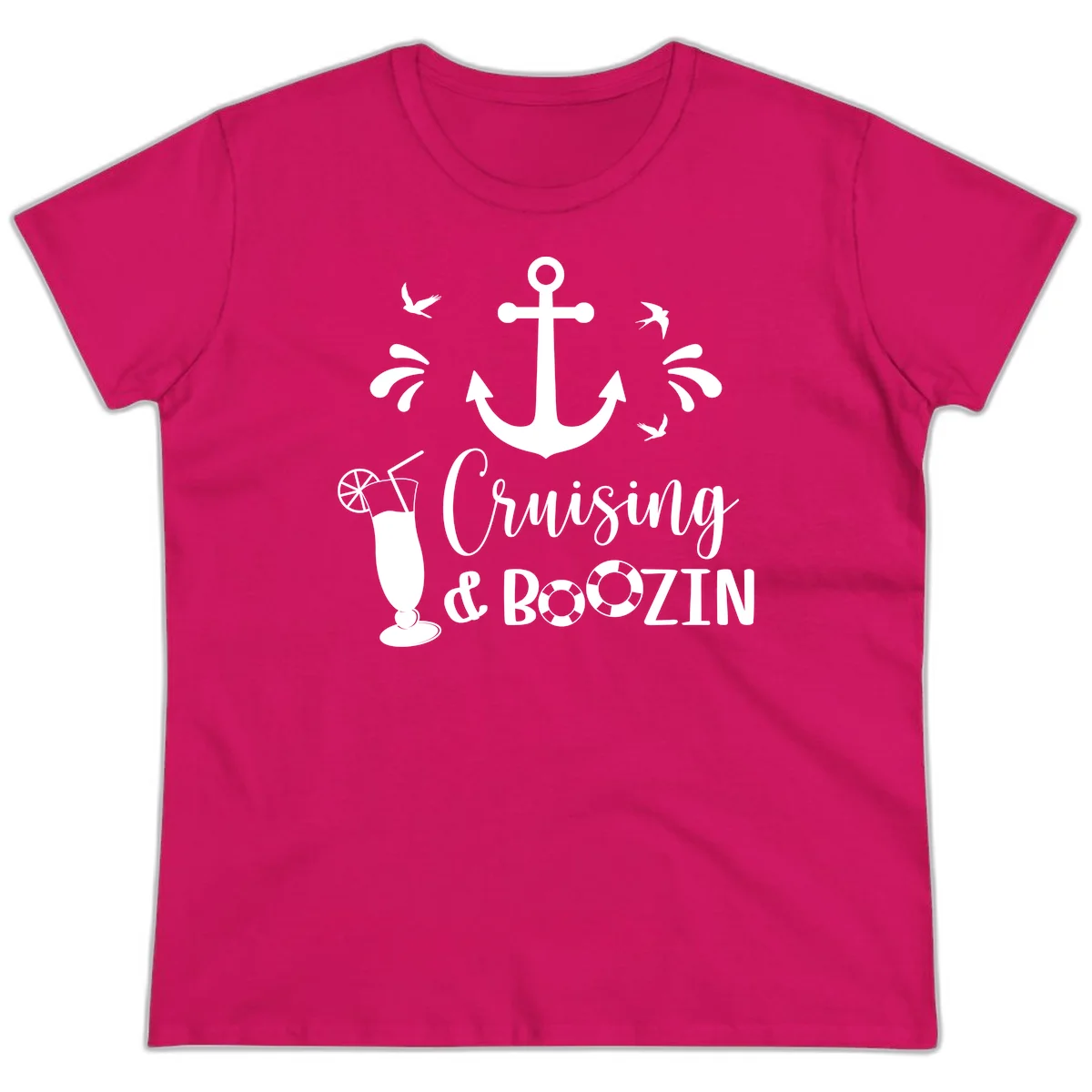 Cruising & Boozing Nautical Ladies Tee in Heliconia