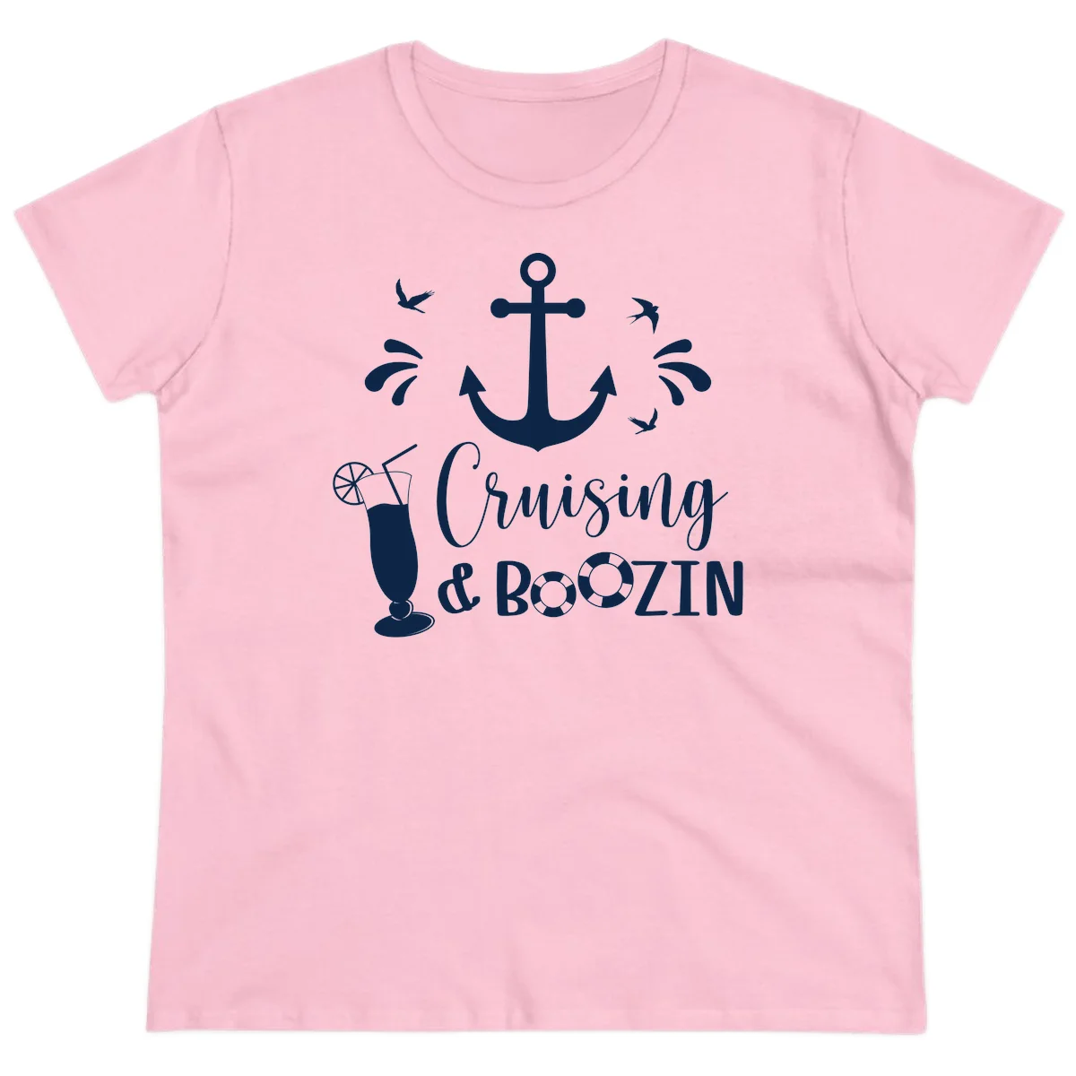 Cruising & Boozing Nautical Ladies Tee in Light Pink
