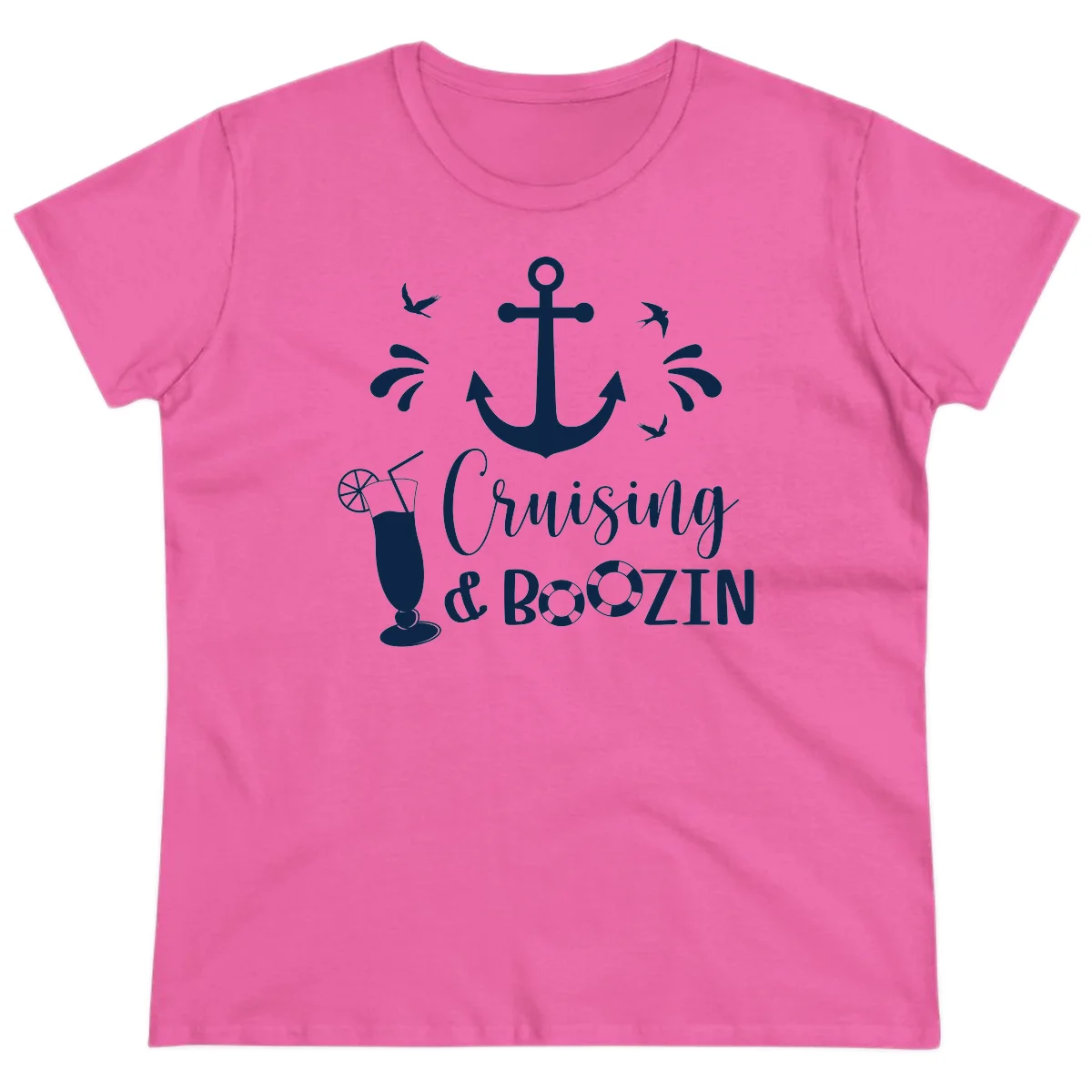 Cruising & Boozing Nautical Ladies Tee in Azalea